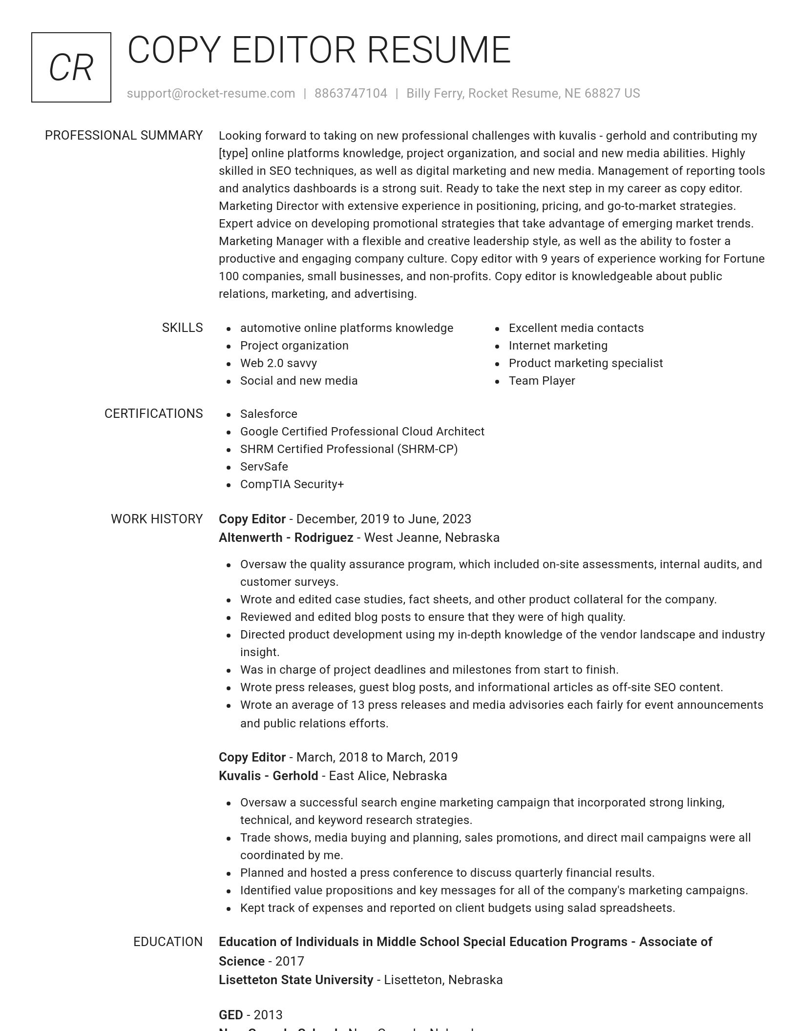 Renowned resume template