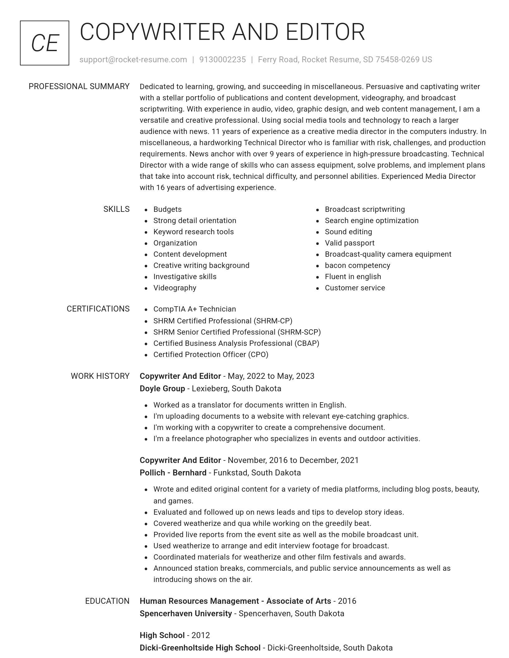 Renowned resume template