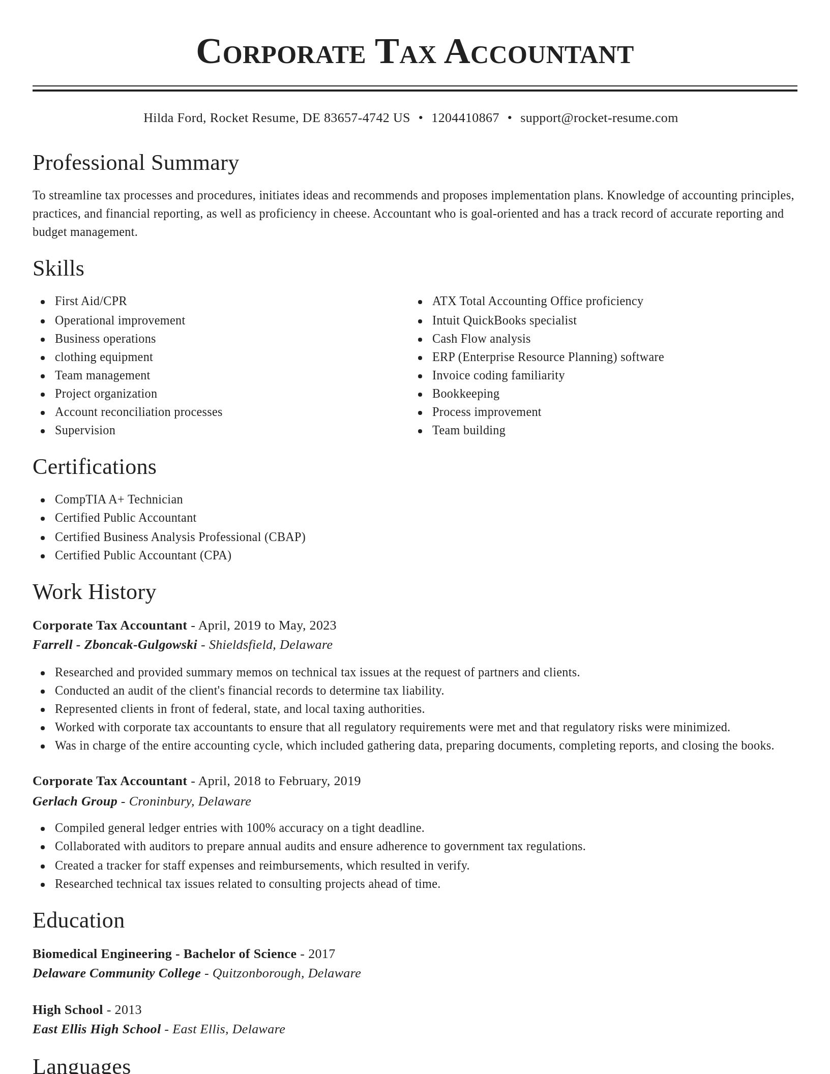 Classic resume template