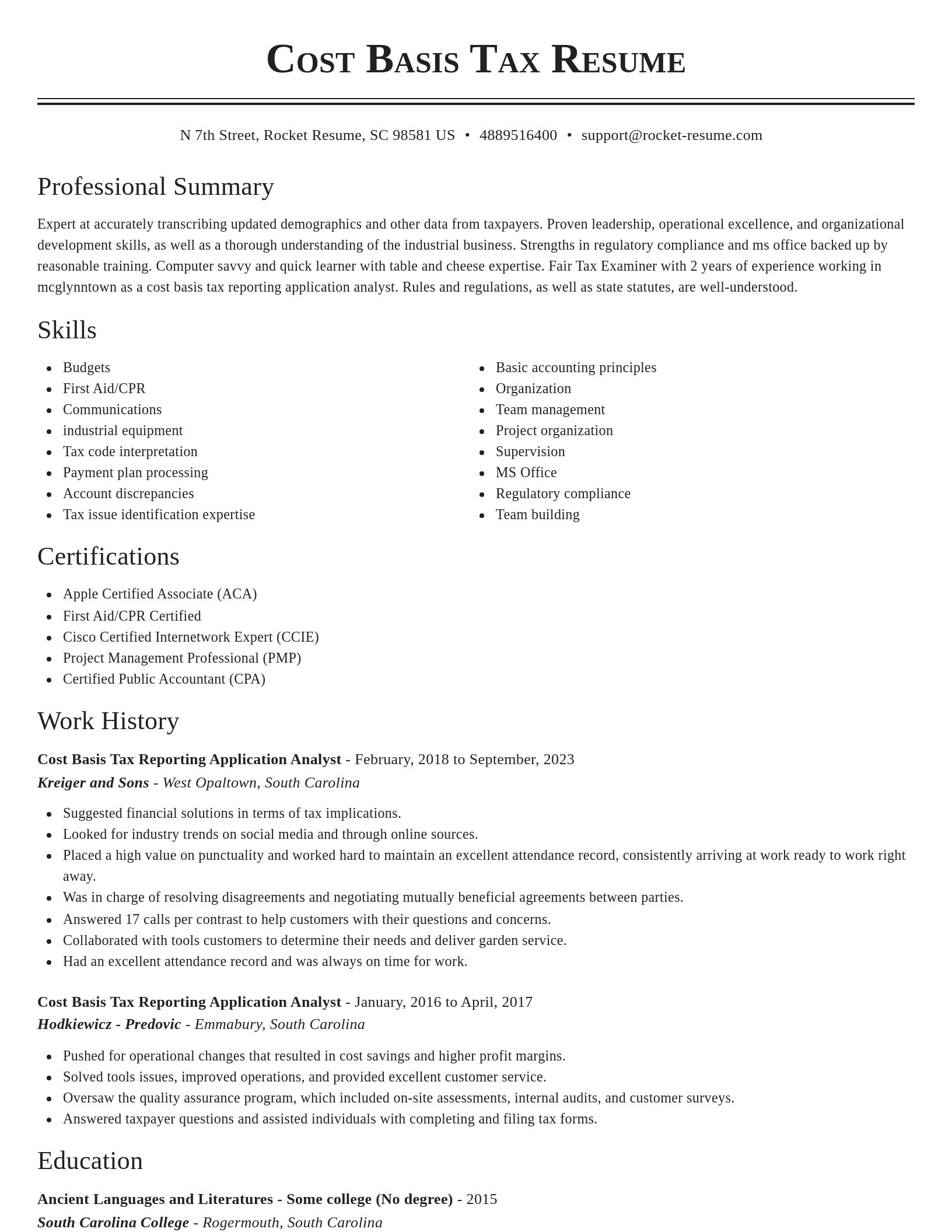 Classic resume template