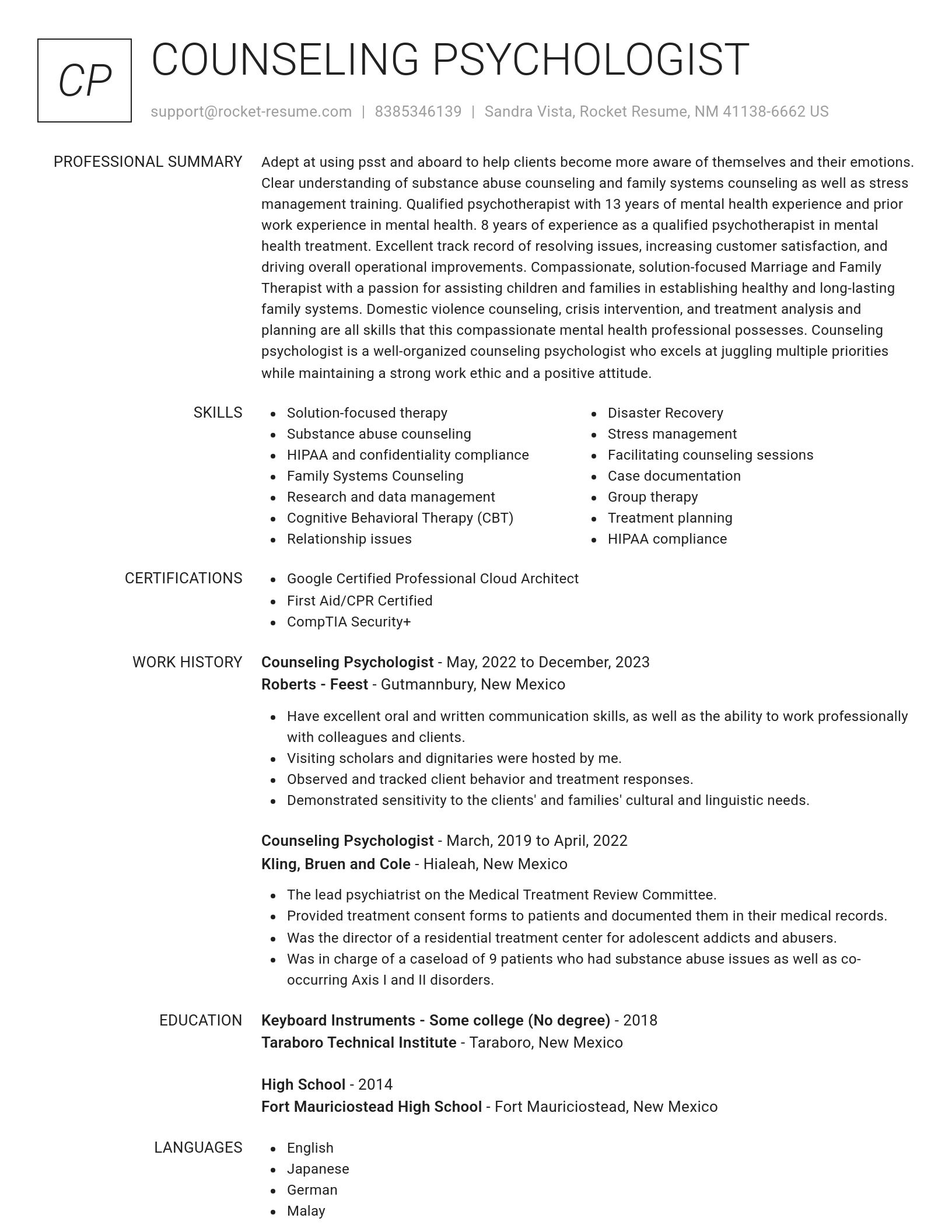 Renowned resume template