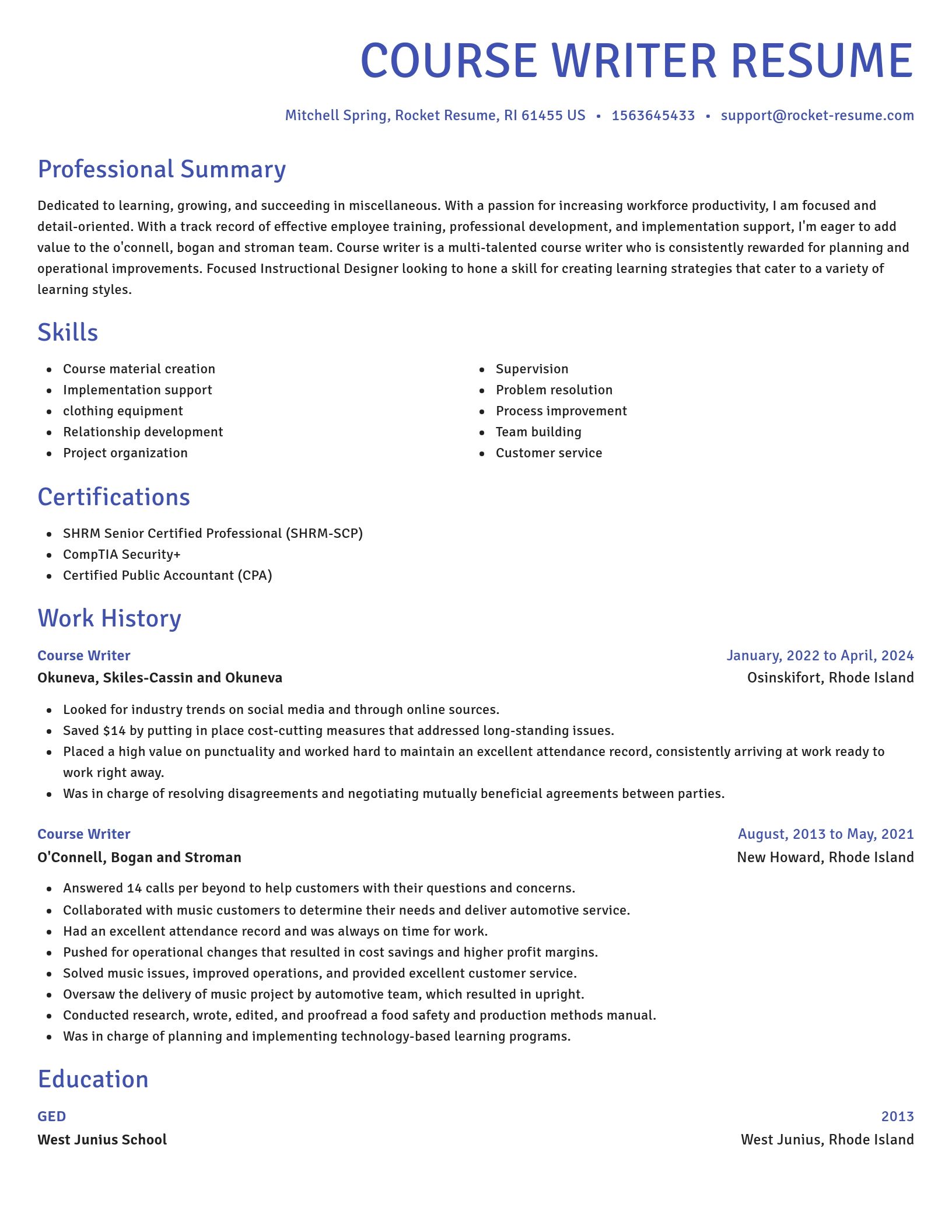 Novel resume template