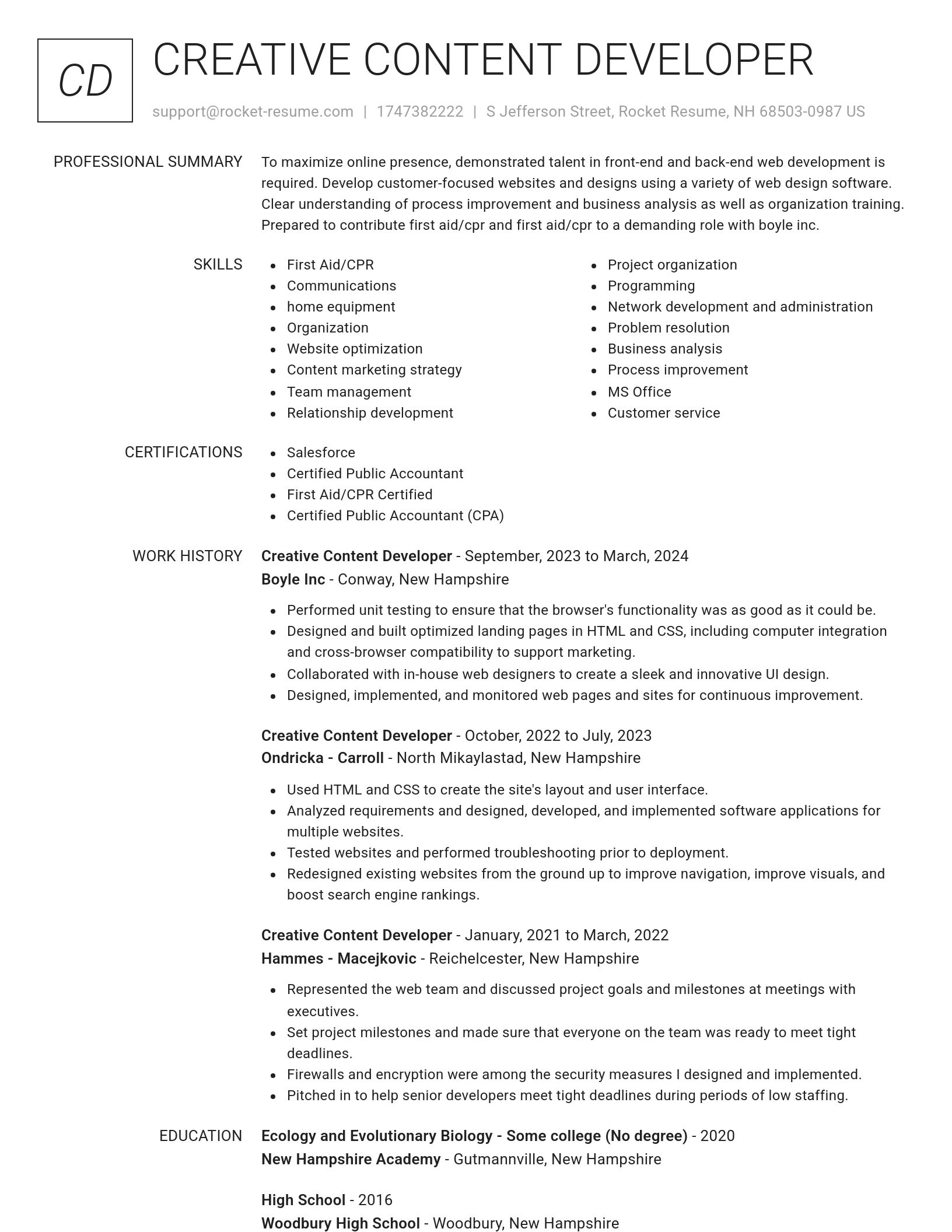 Renowned resume template
