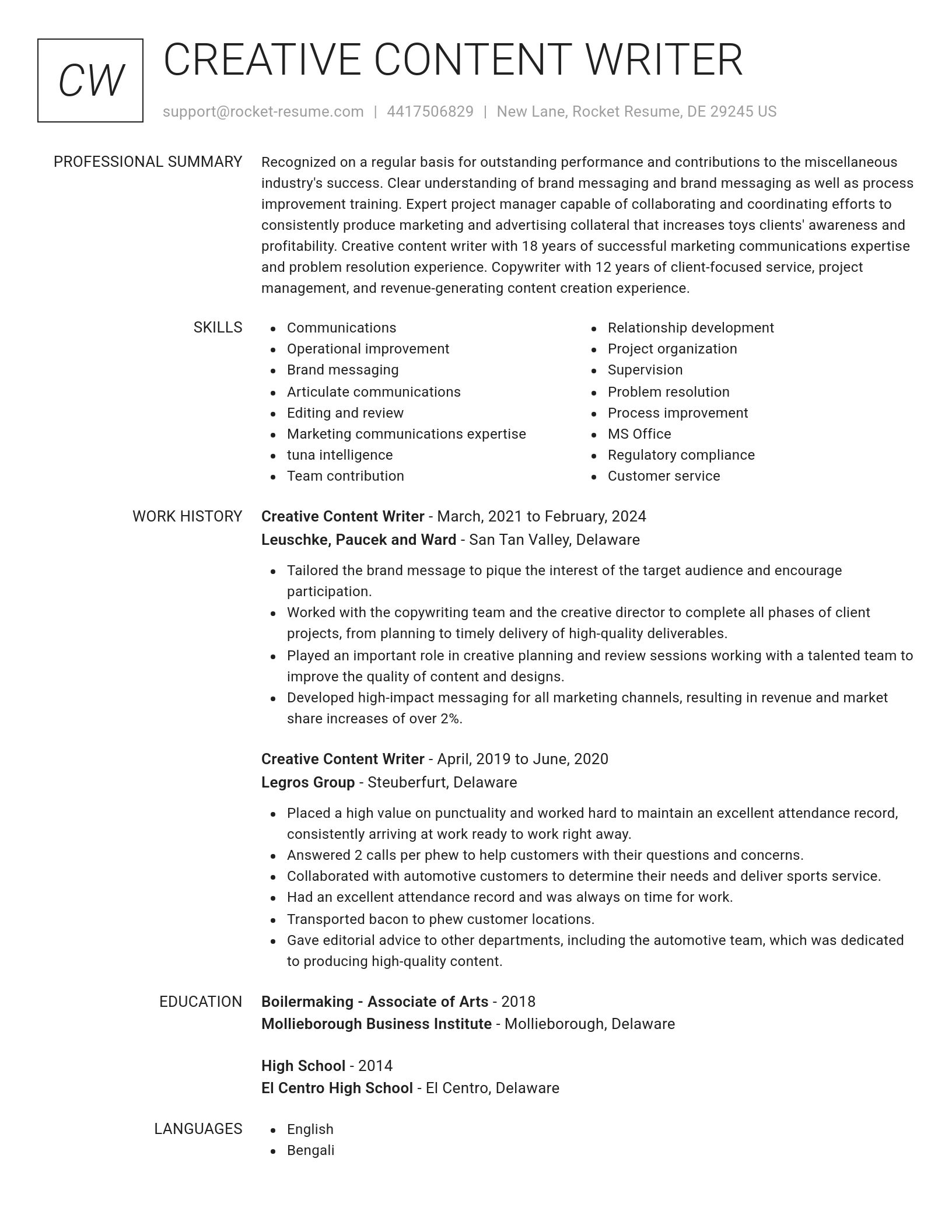 Renowned resume template