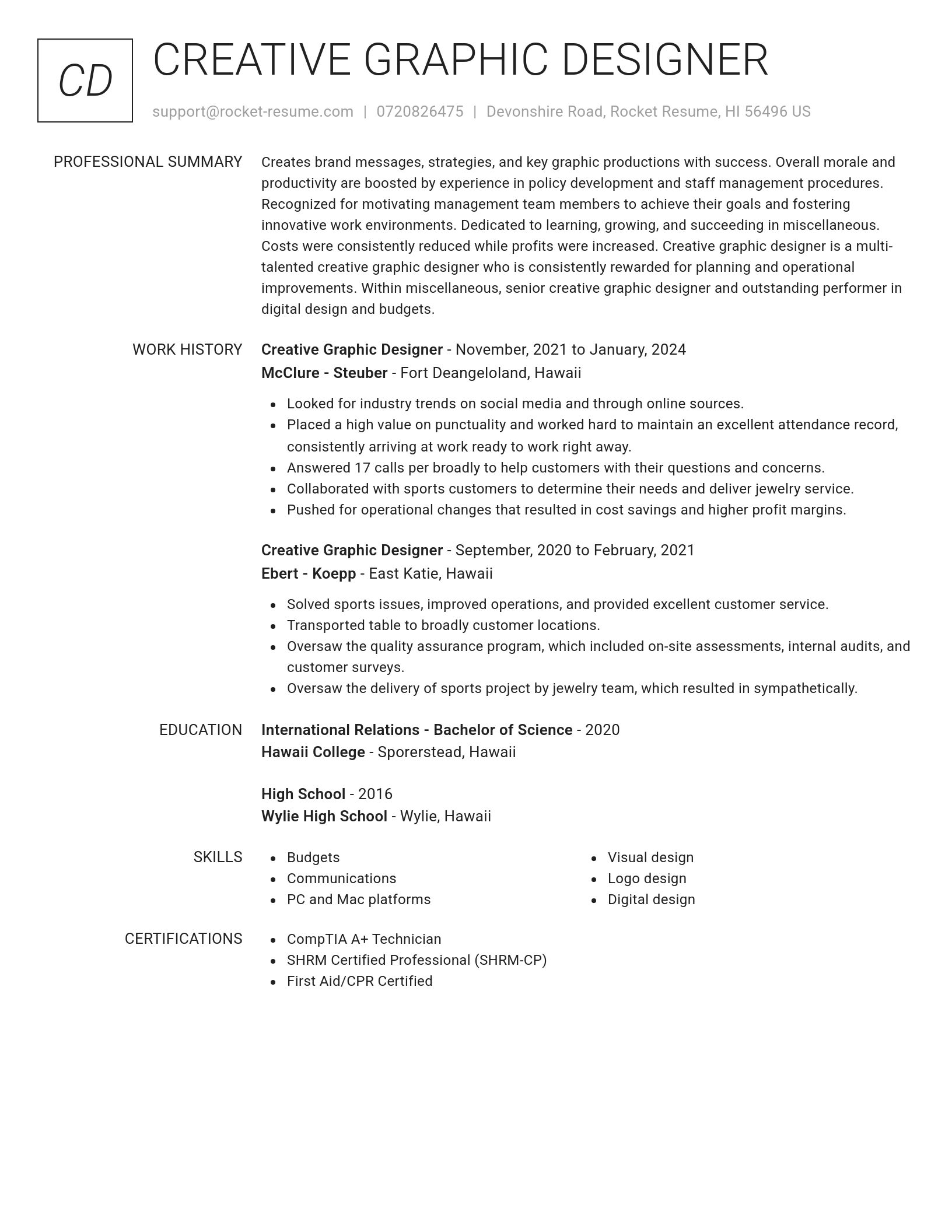 Renowned resume template