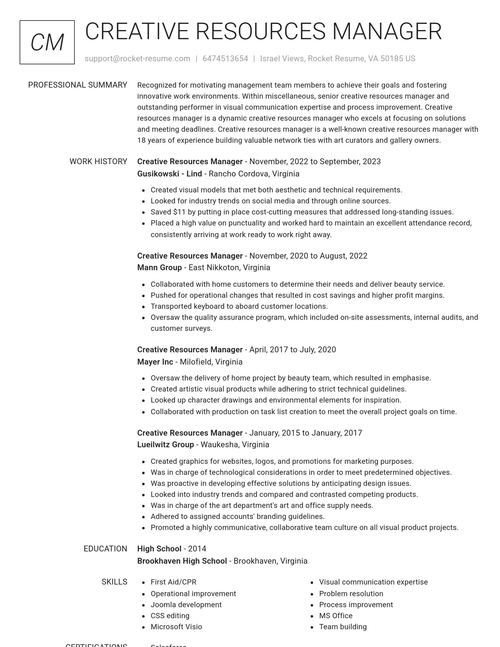 Renowned resume template