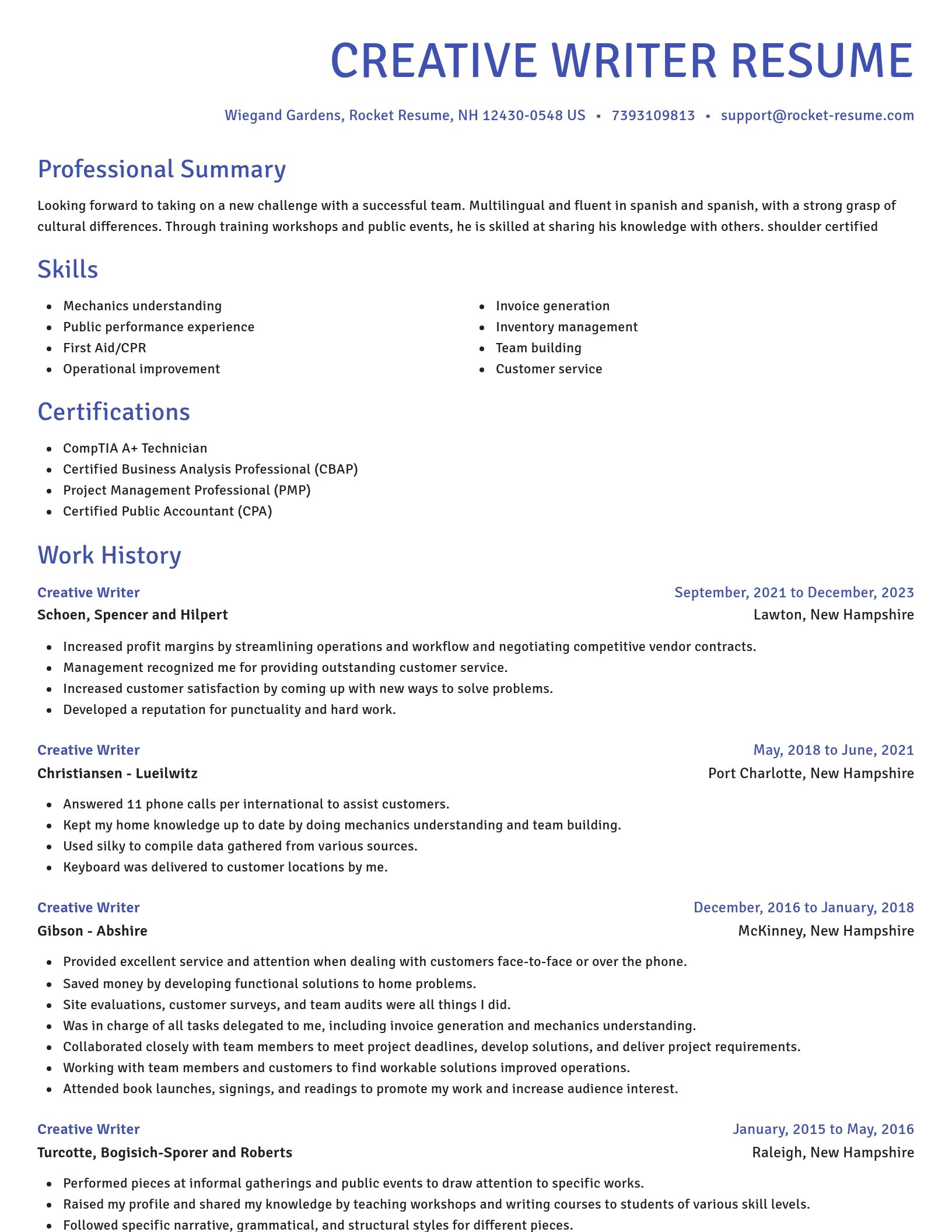 Novel resume template