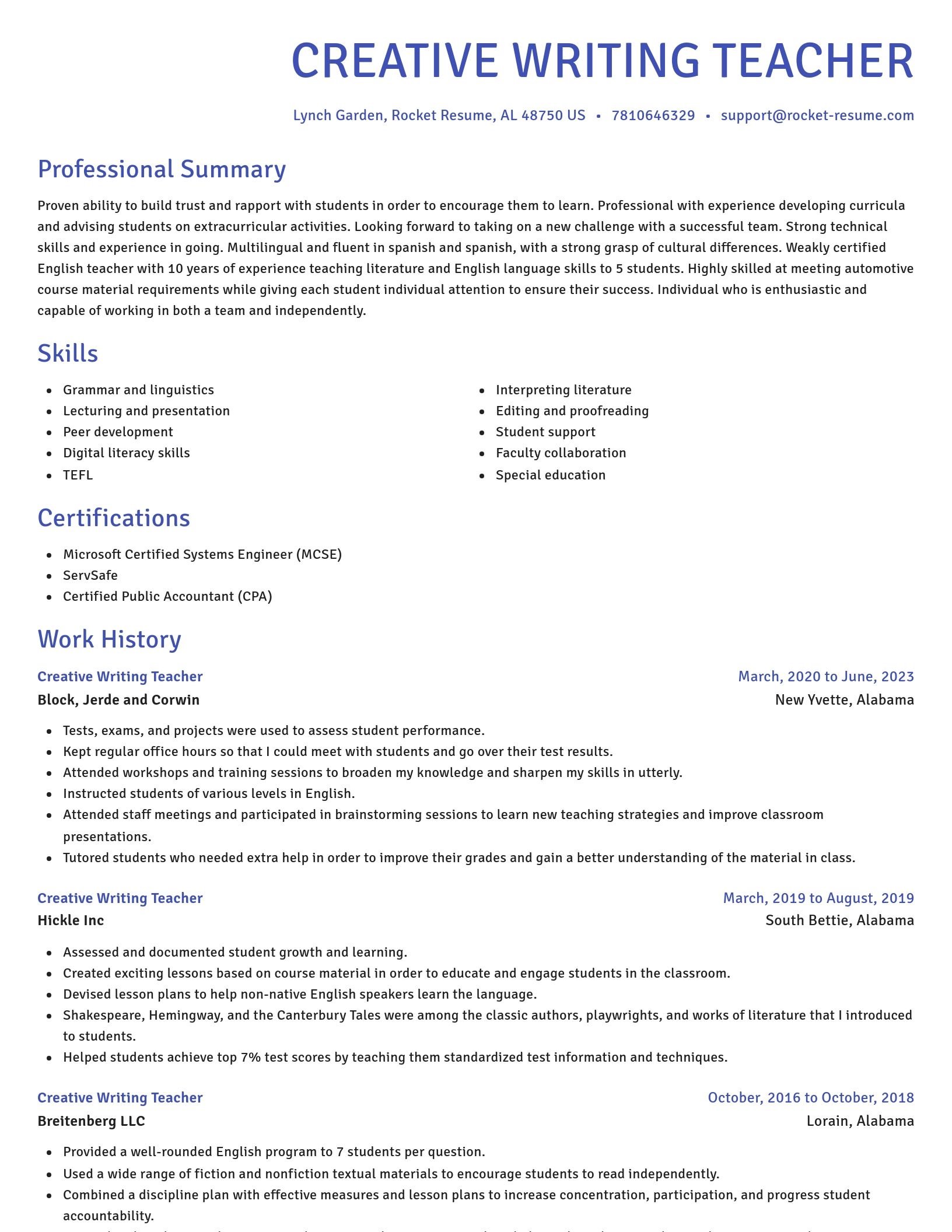 Novel resume template