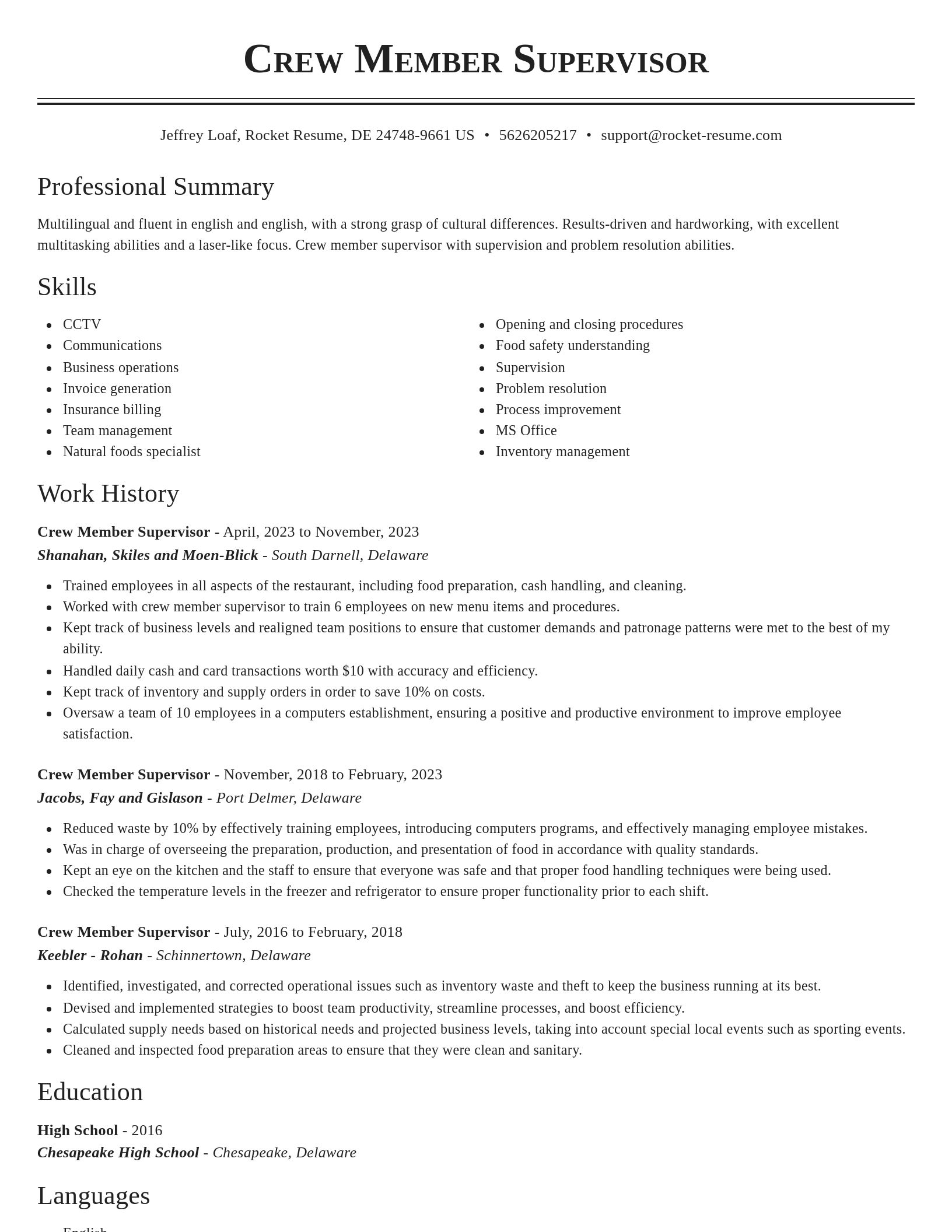 Classic resume template