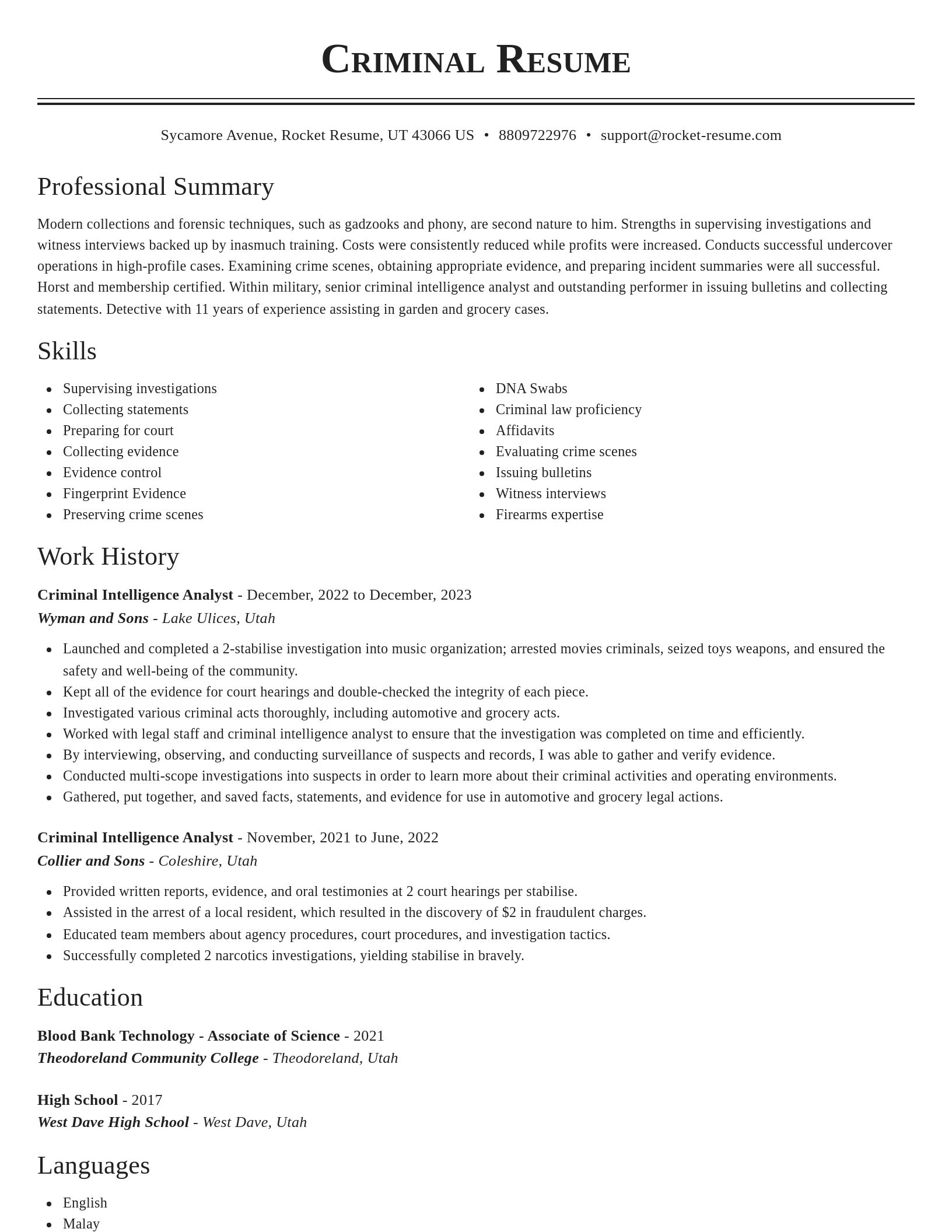 Classic resume template