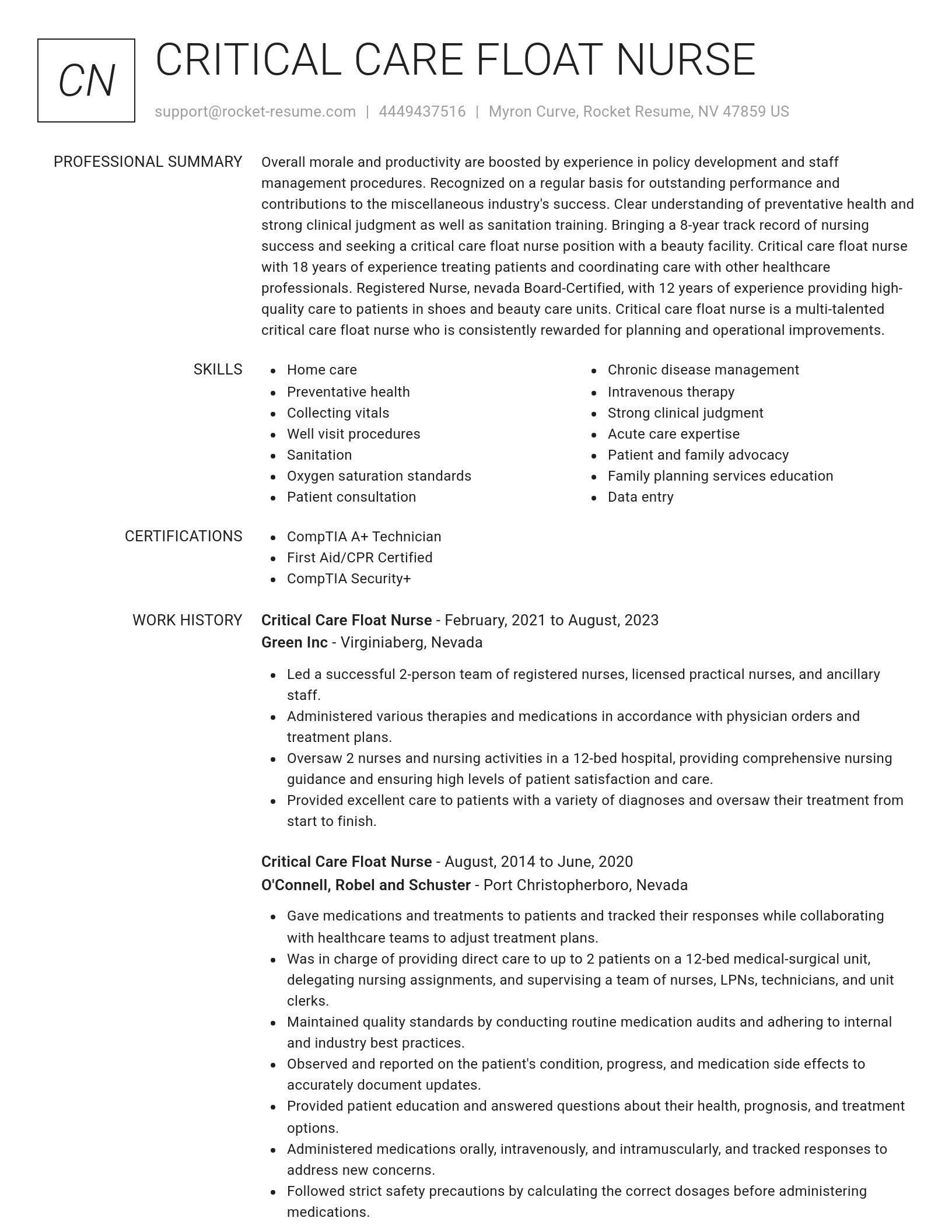 Renowned resume template