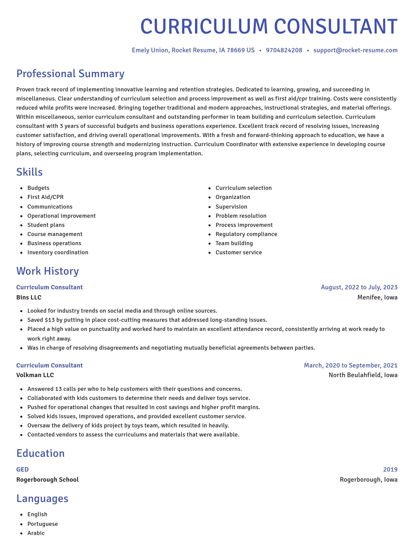 Novel resume template