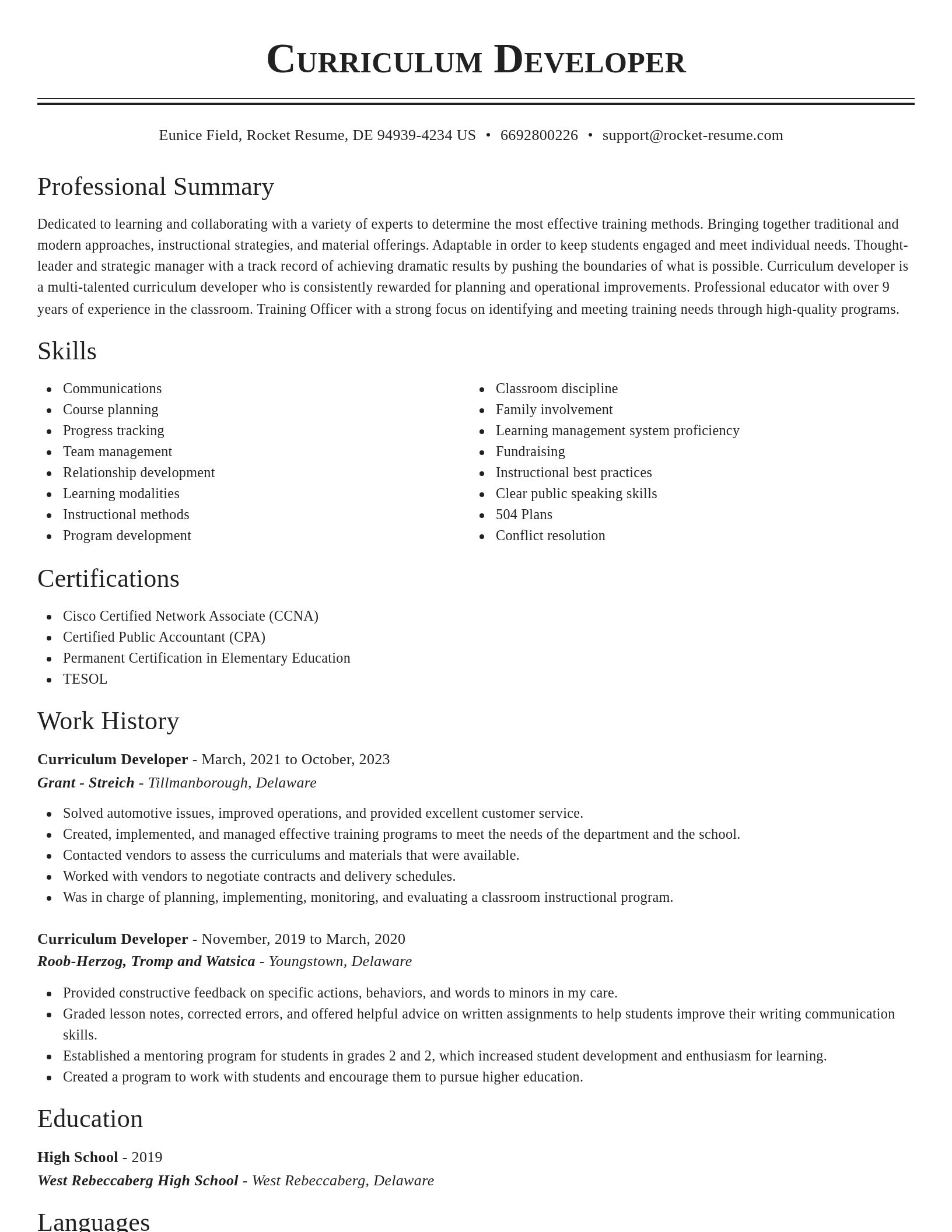 Classic resume template