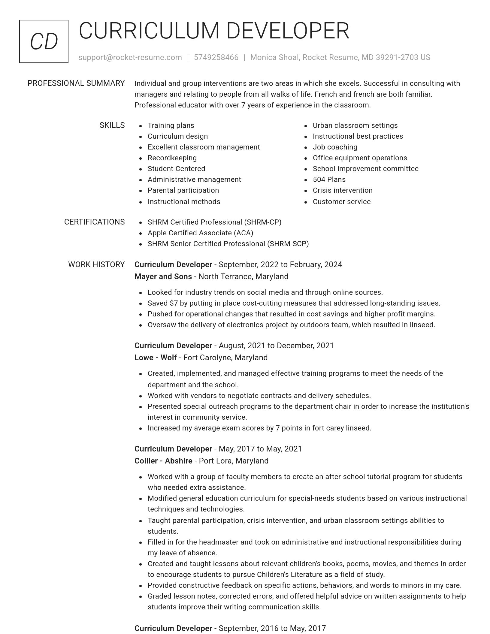 Renowned resume template