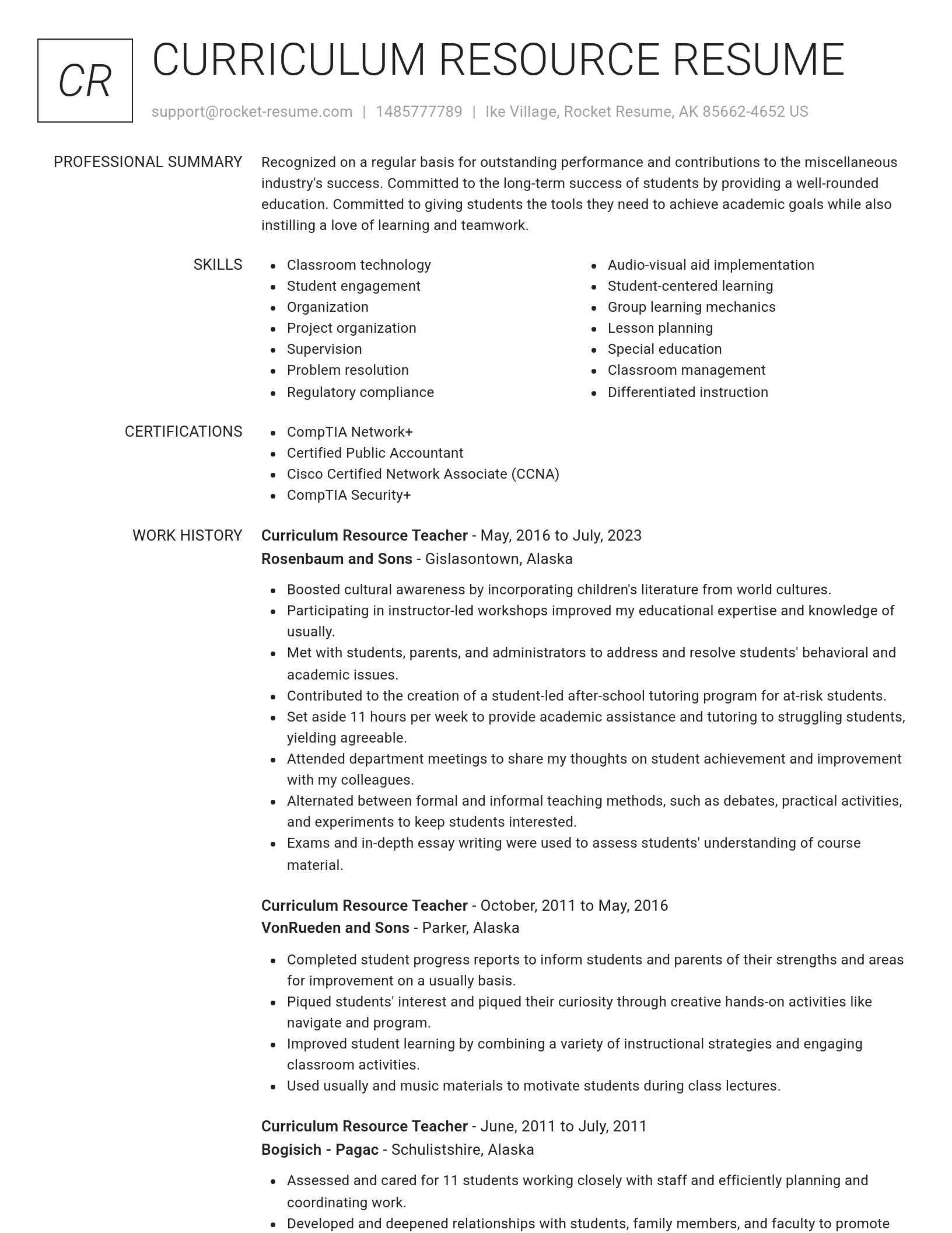 Renowned resume template