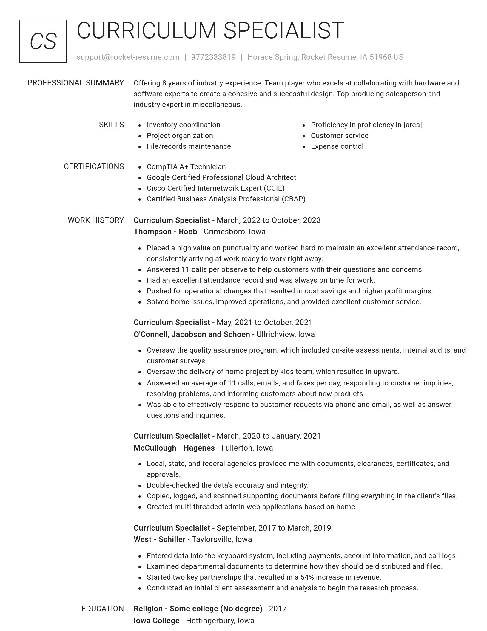Renowned resume template
