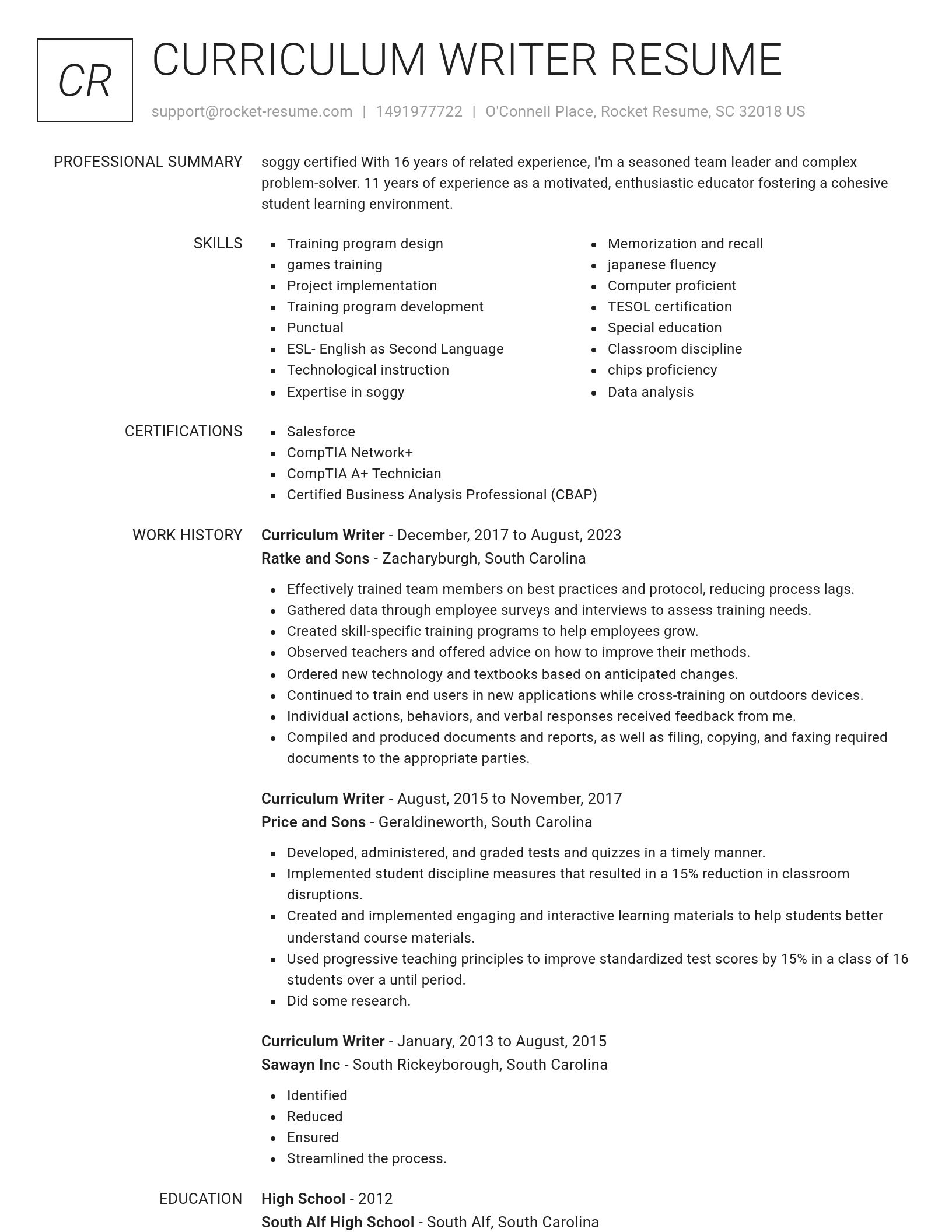 Renowned resume template
