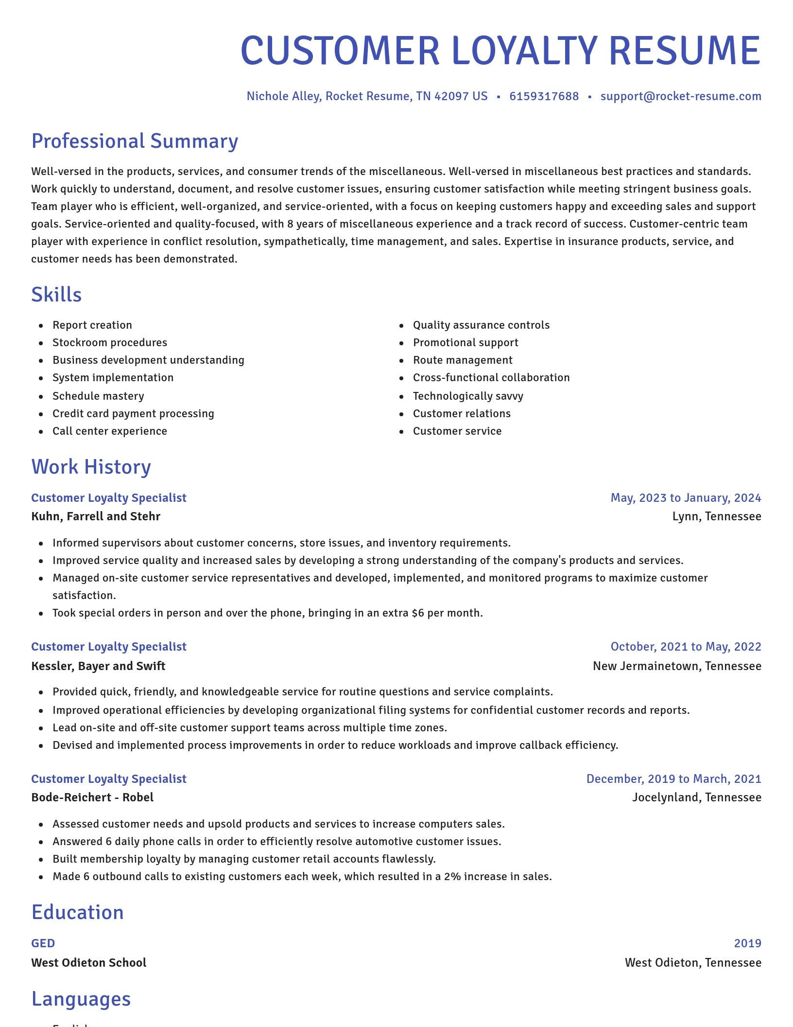 Novel resume template