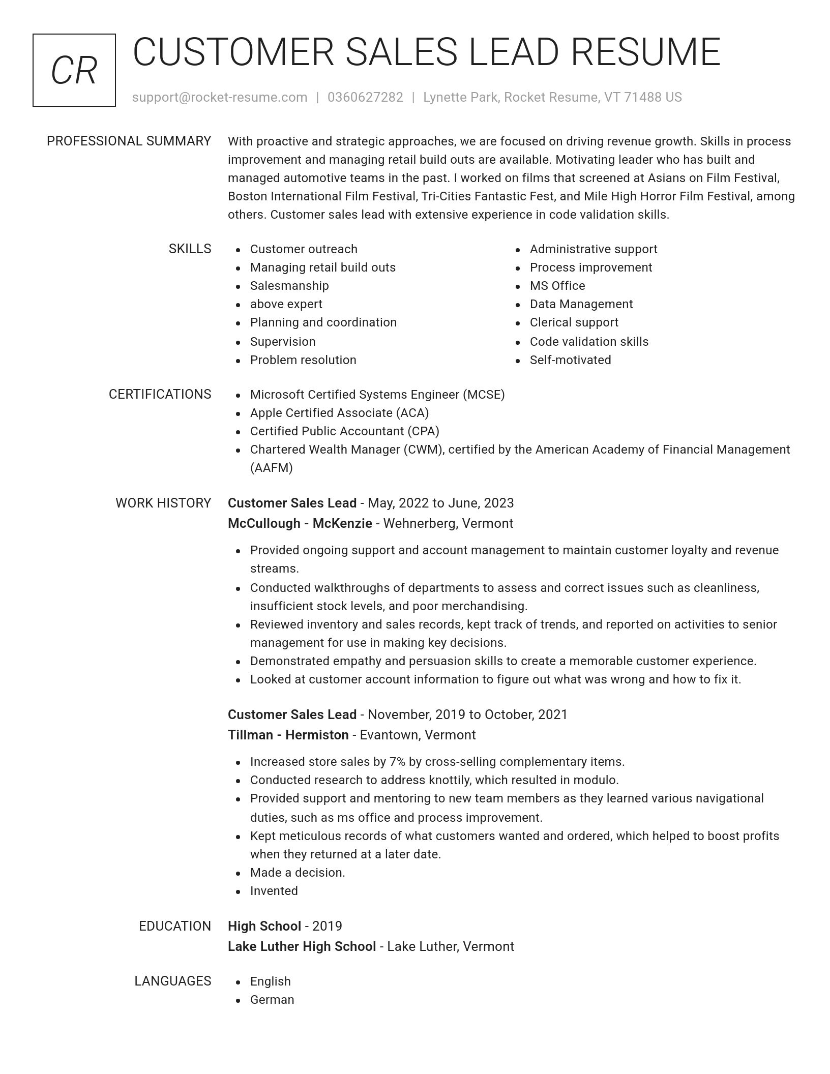 Renowned resume template