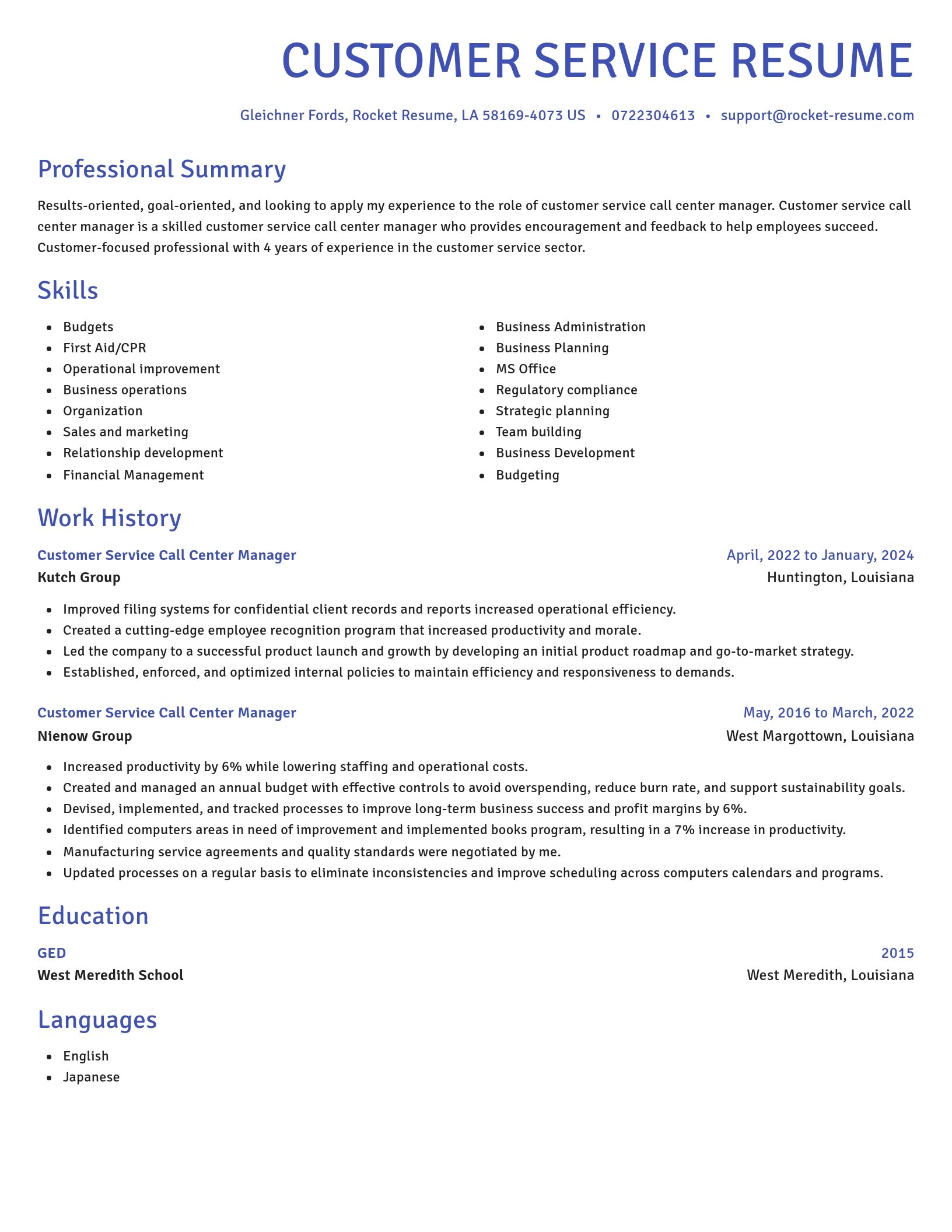 Novel resume template