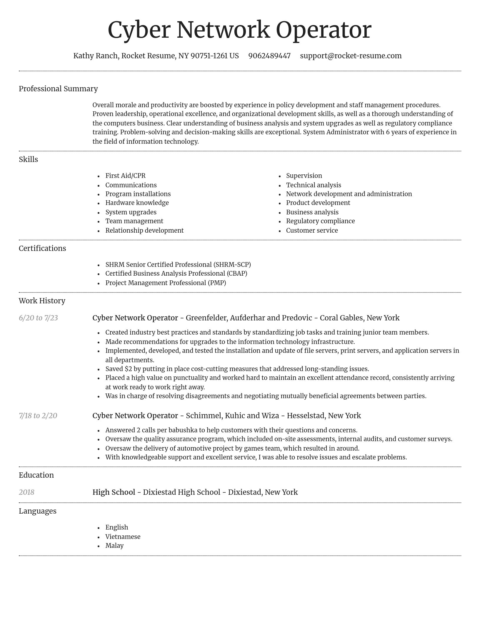 Dignified resume template