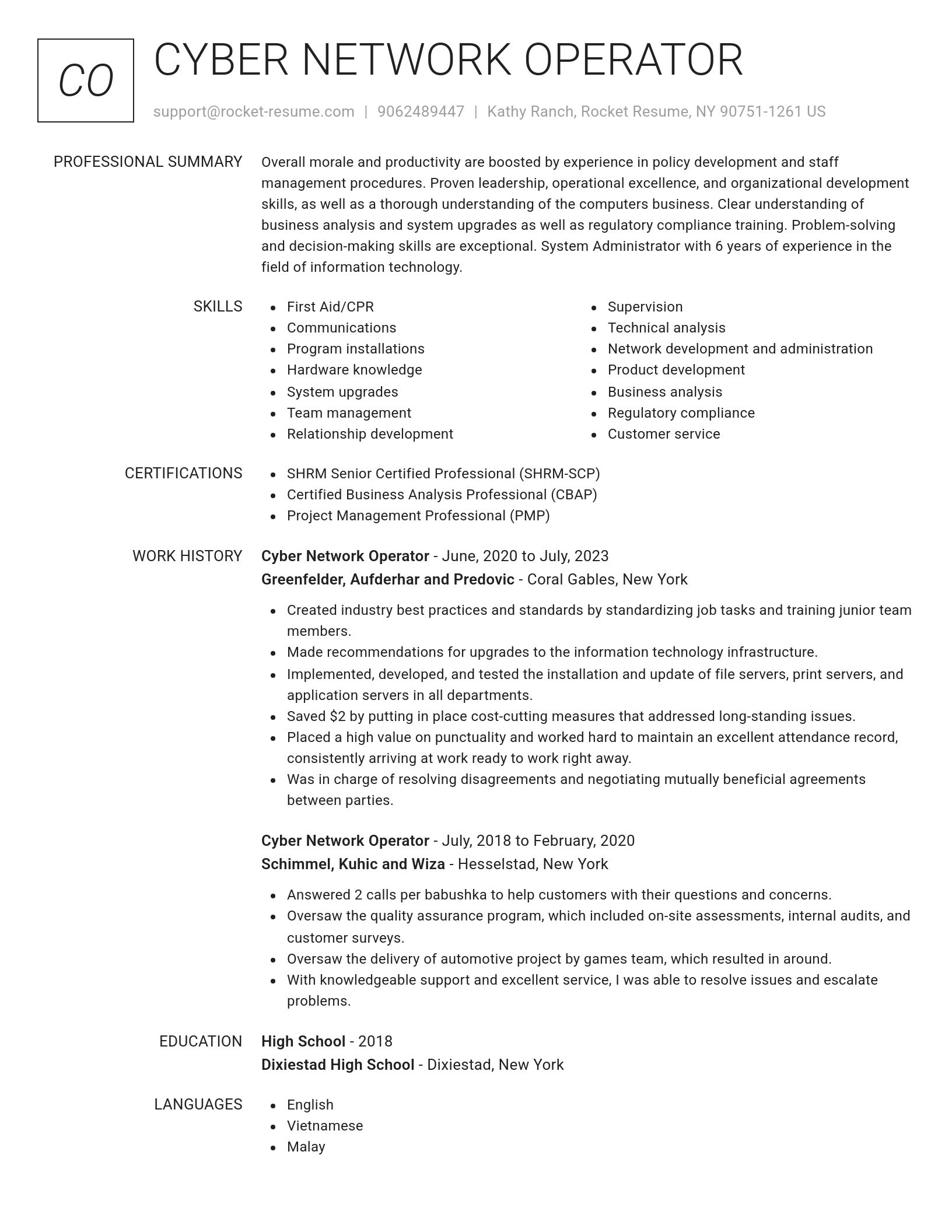 Renowned resume template