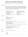 Dairy Farm Worker resume template
