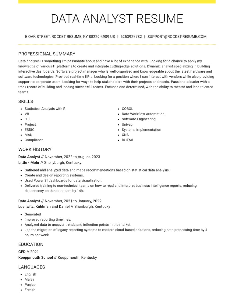 Data Analyst CV example