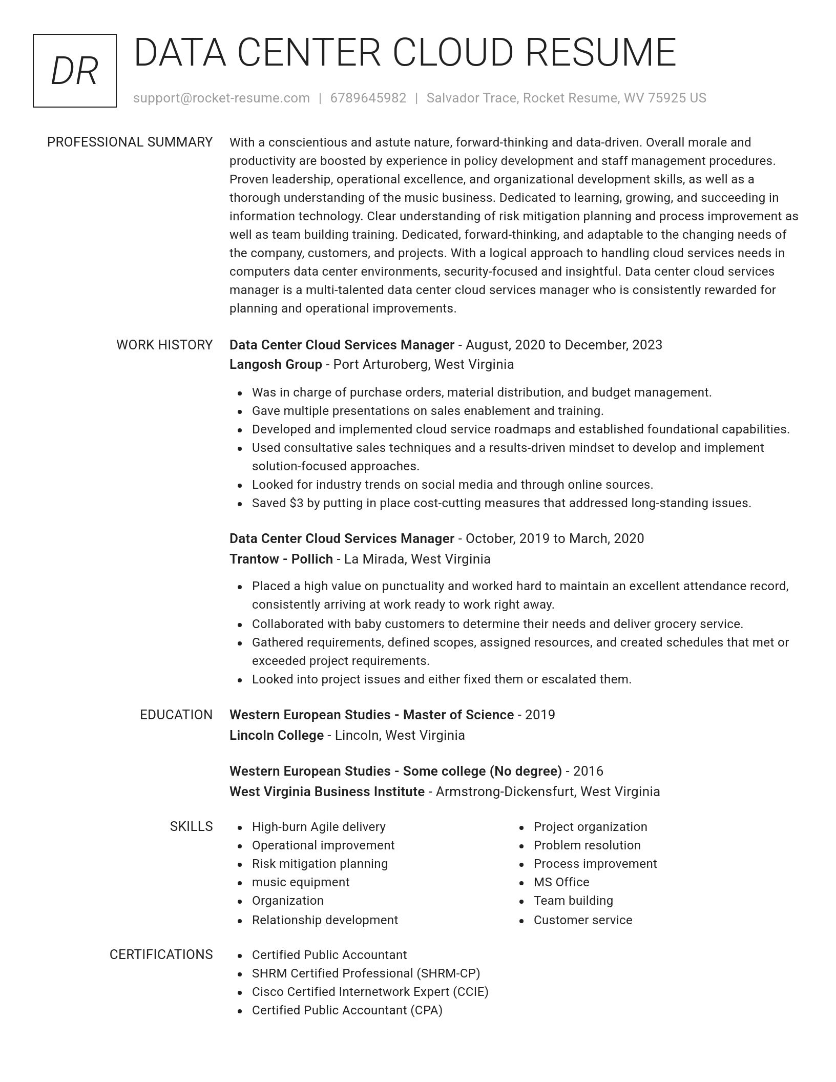 Renowned resume template
