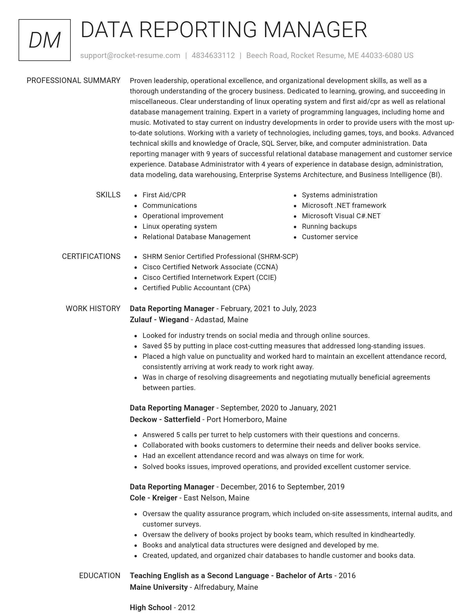 Renowned resume template