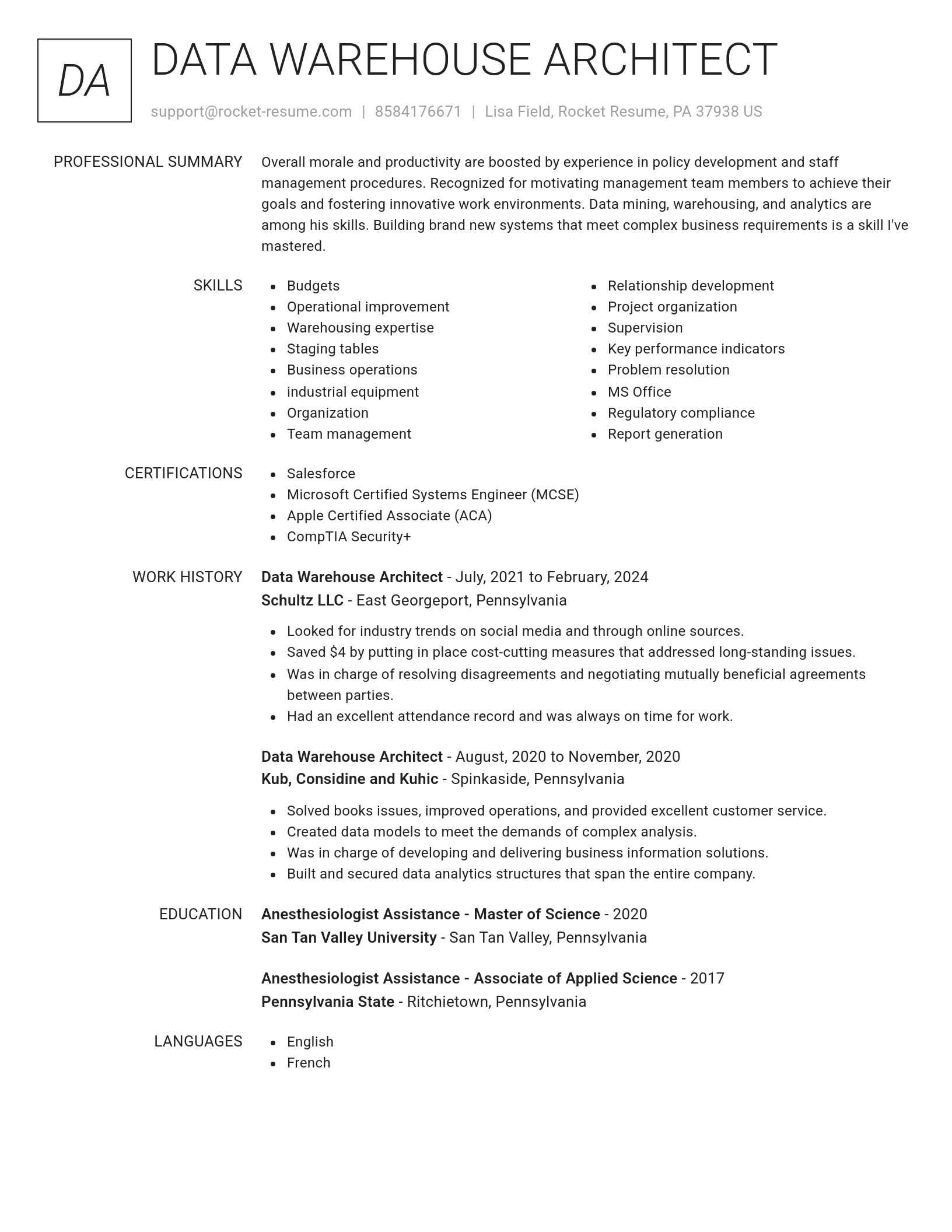 Renowned resume template