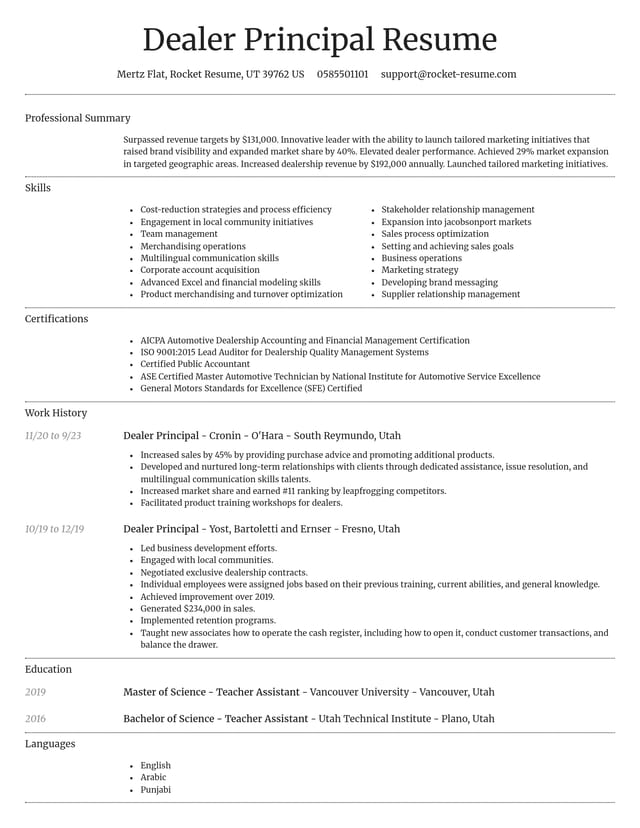 Dignified resume template
