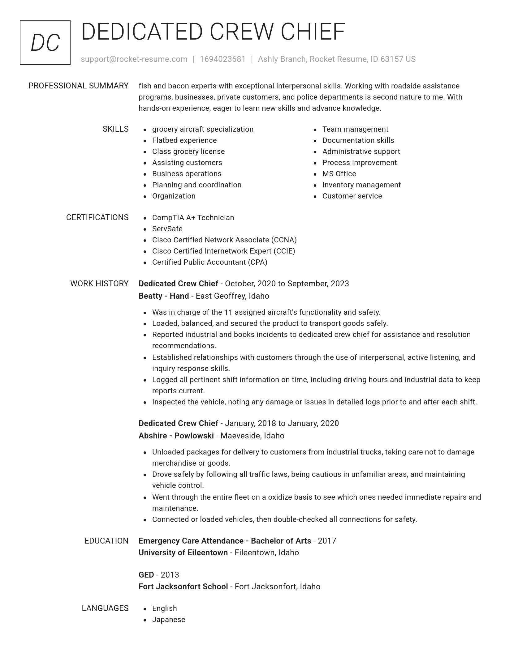 Renowned resume template