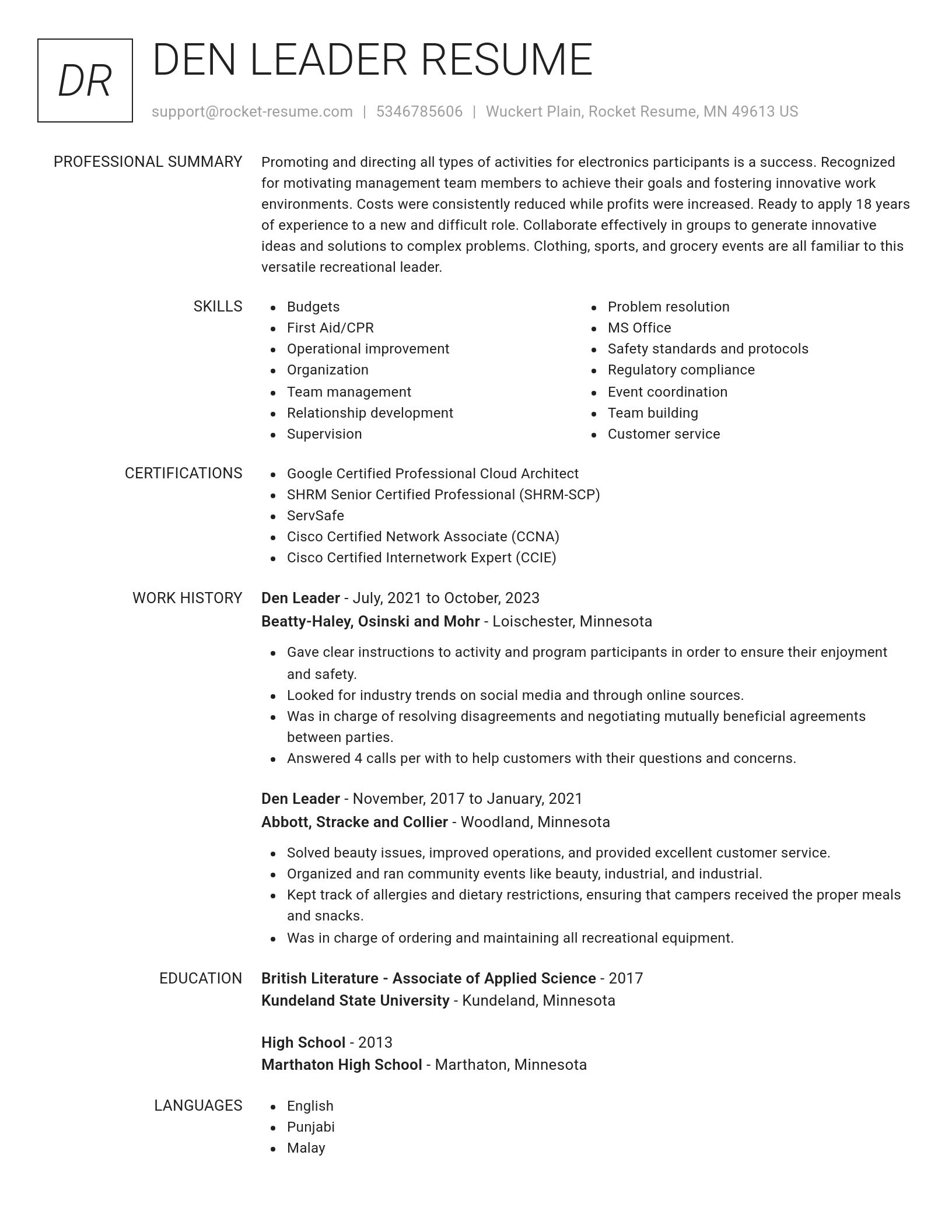 Renowned resume template
