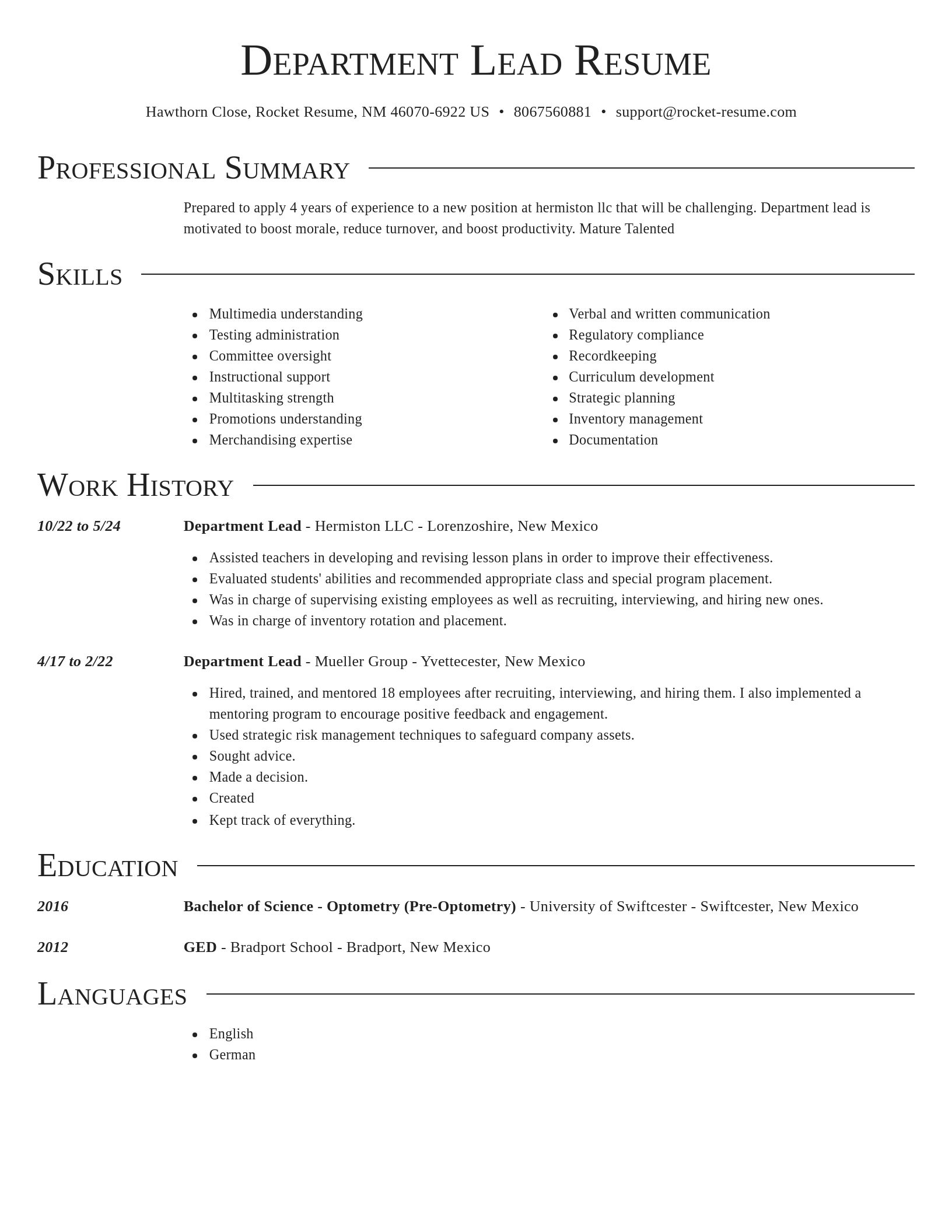 Director resume template