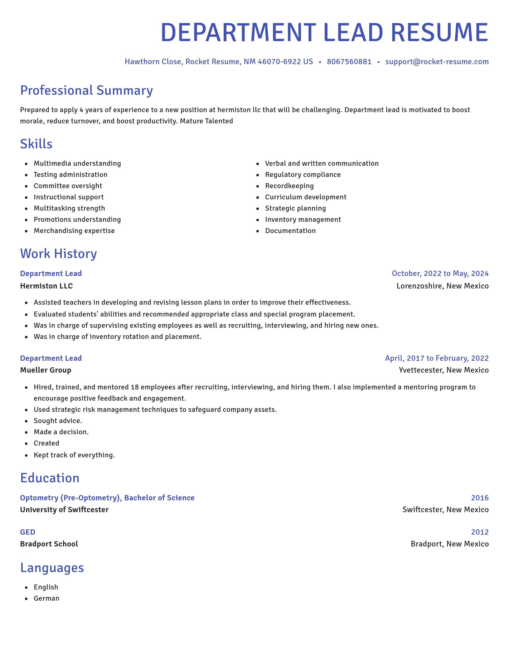 Novel resume template