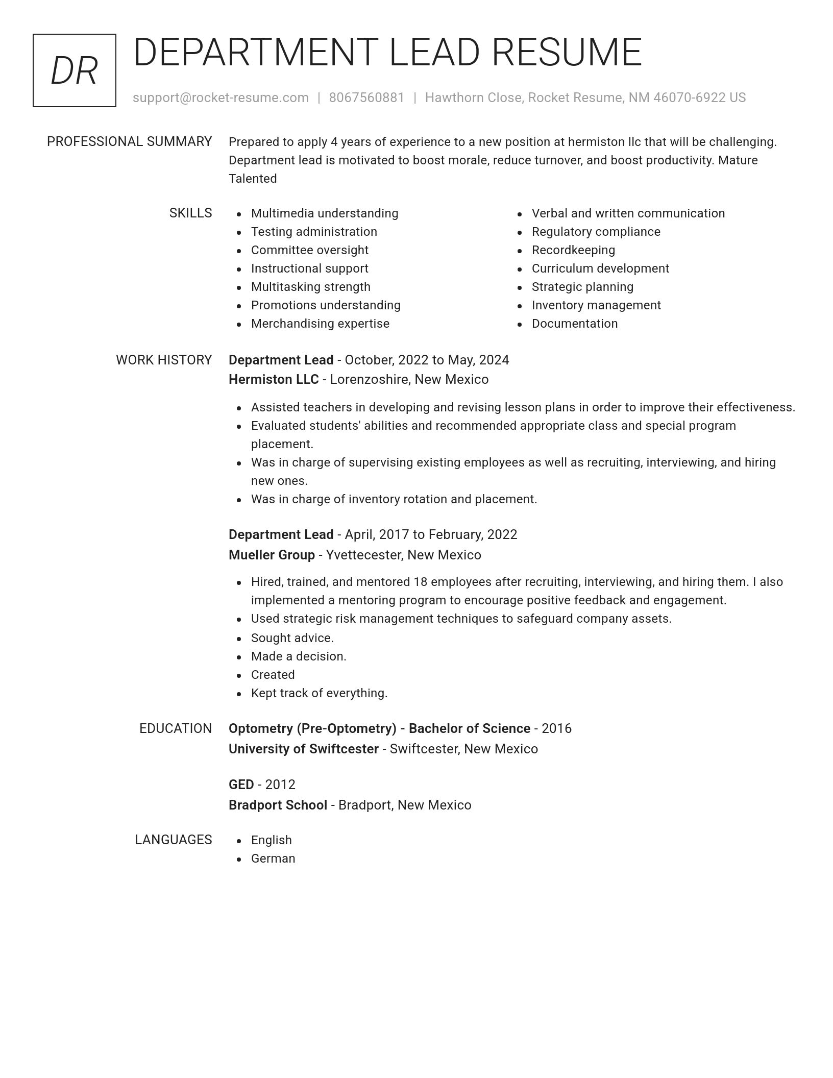 Renowned resume template