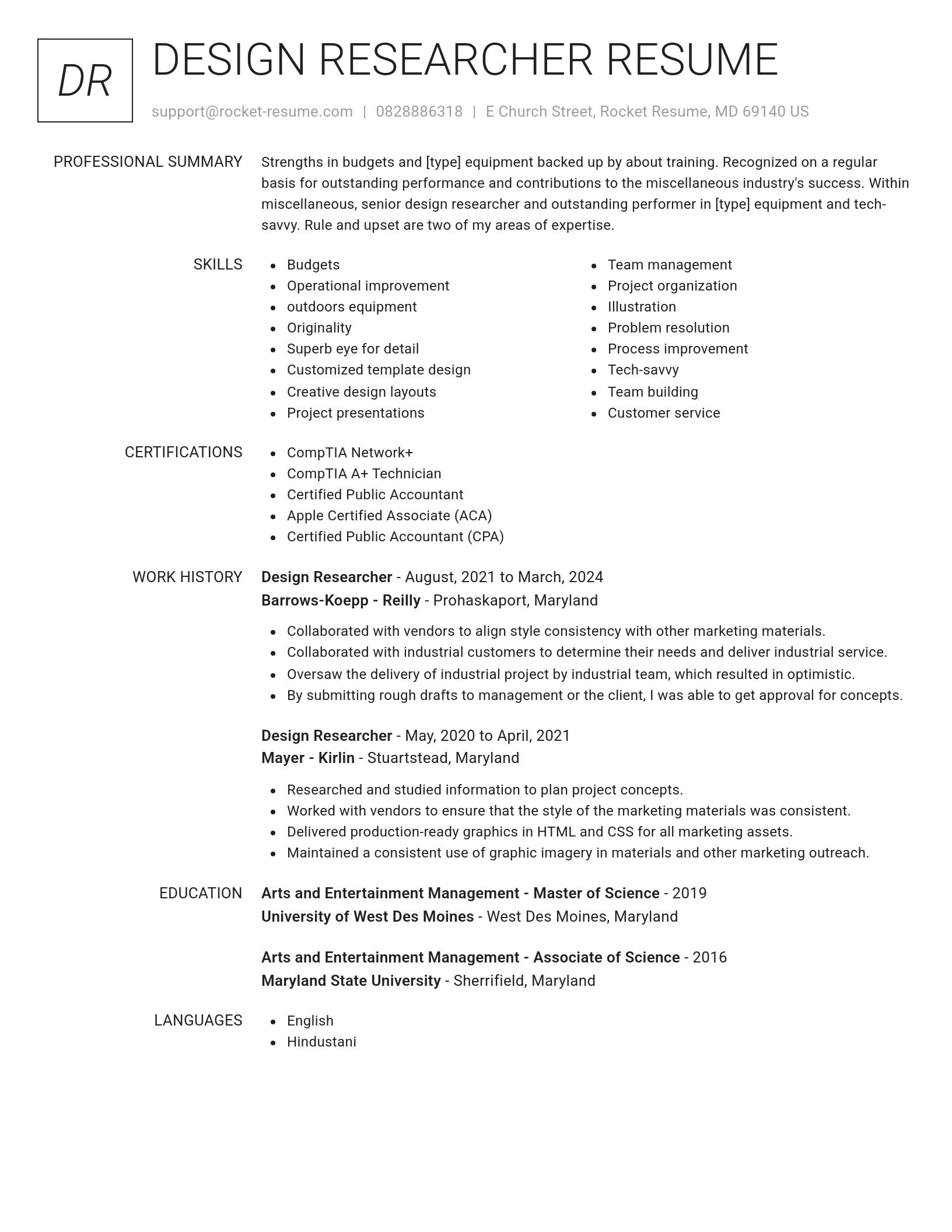 Renowned resume template