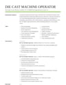 Die Cast Machine Operator resume template