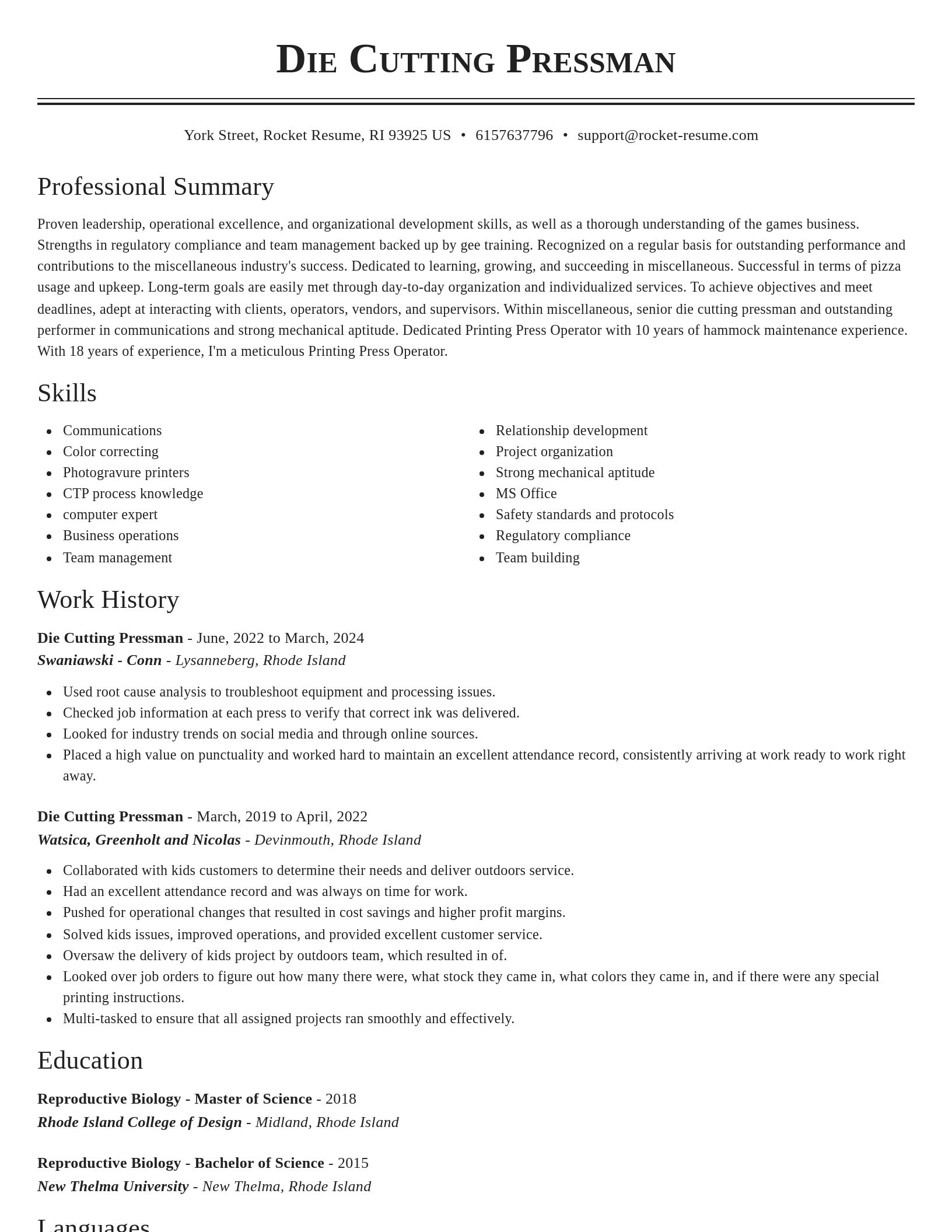 Classic resume template