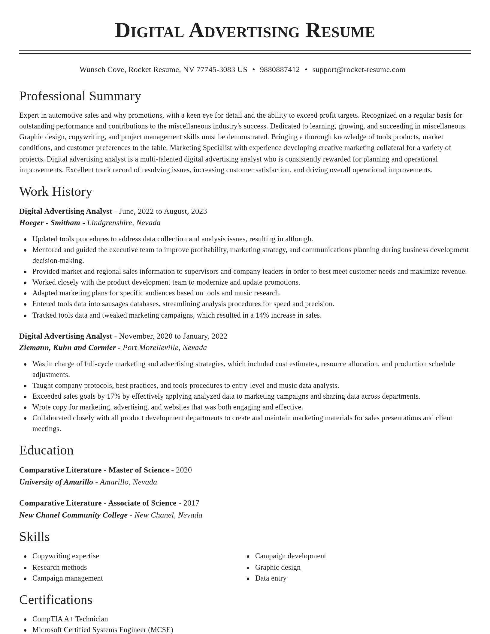 Classic resume template