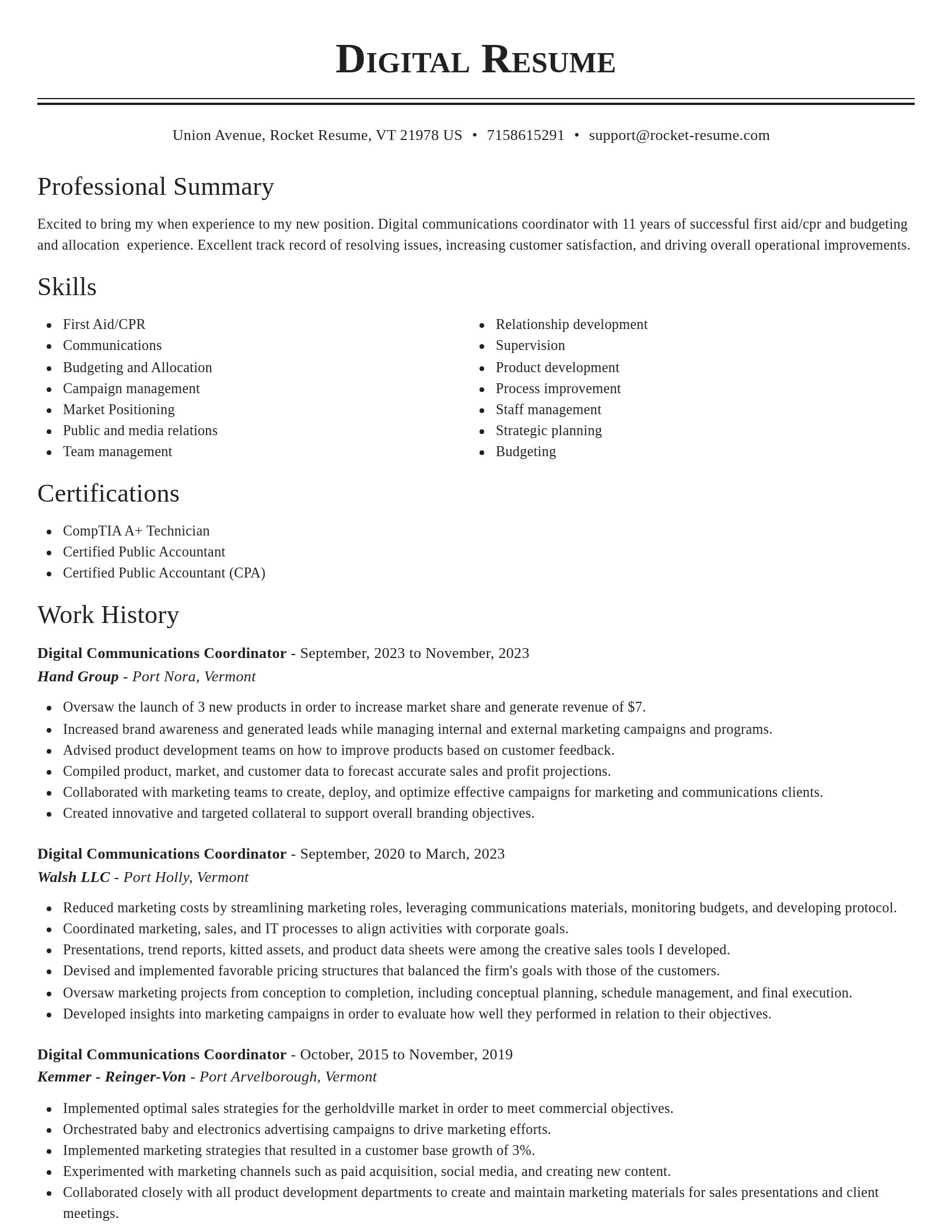 Classic resume template