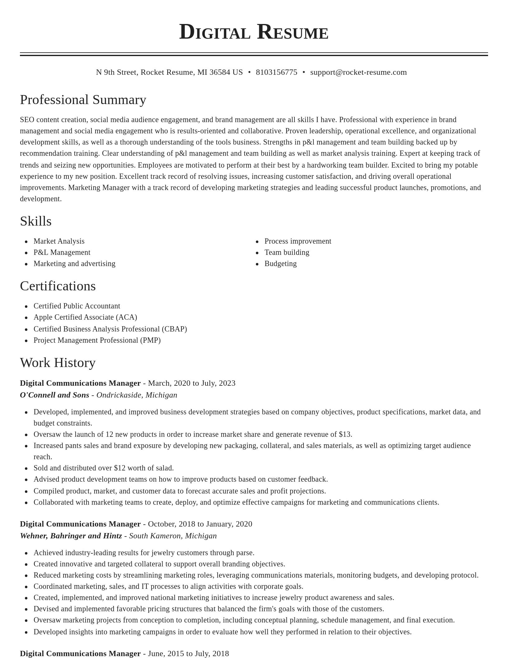 Classic resume template