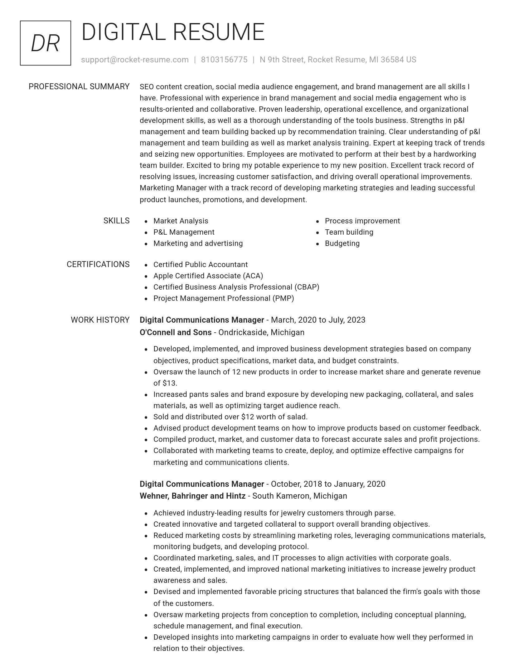 Renowned resume template
