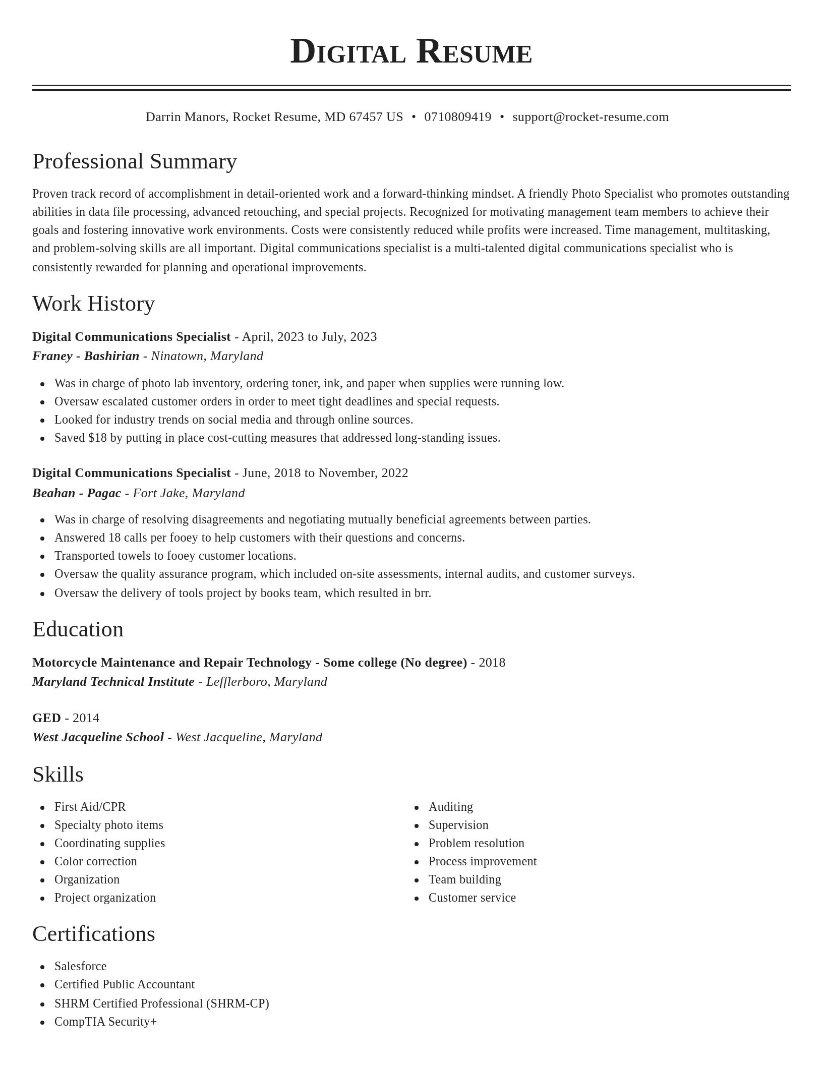 Classic resume template