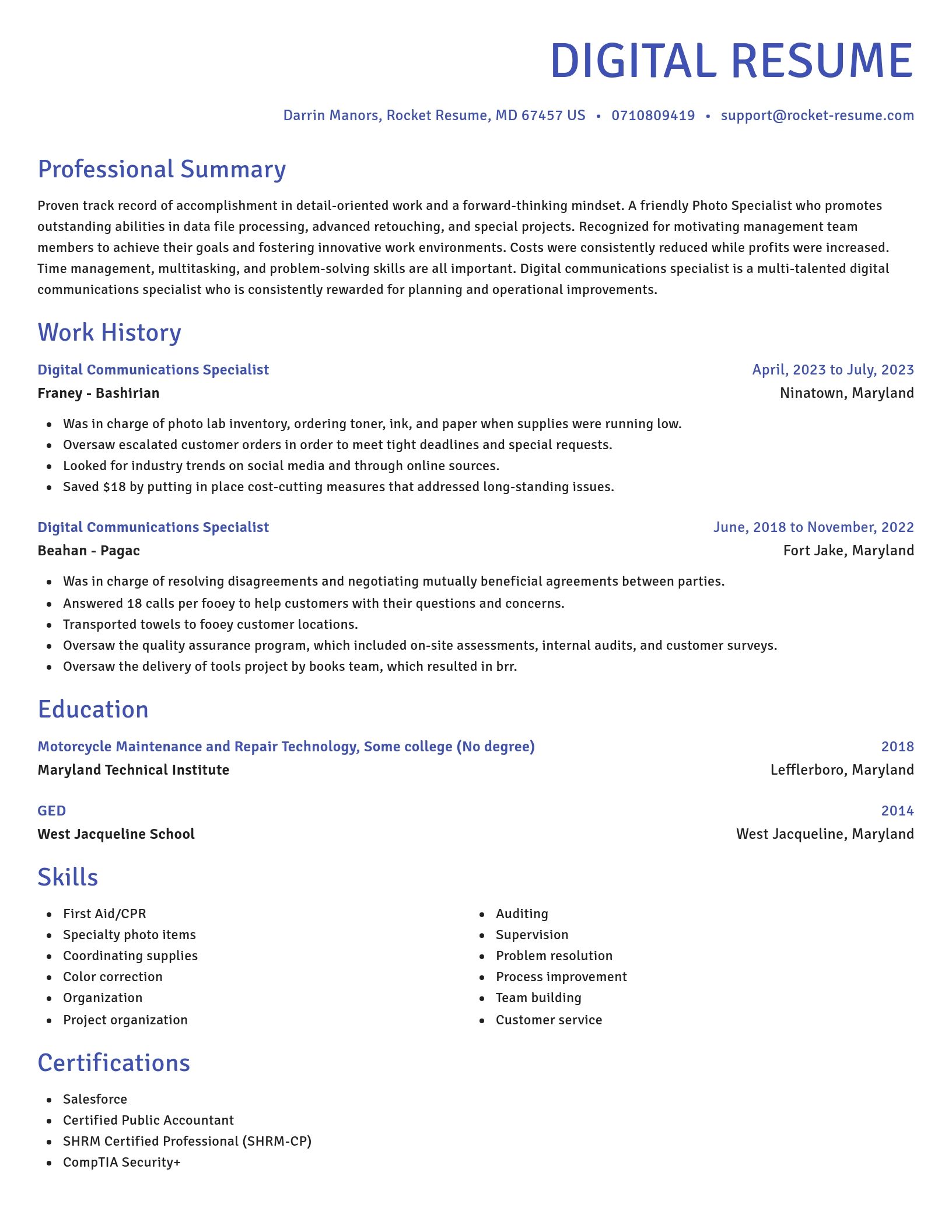 Novel resume template