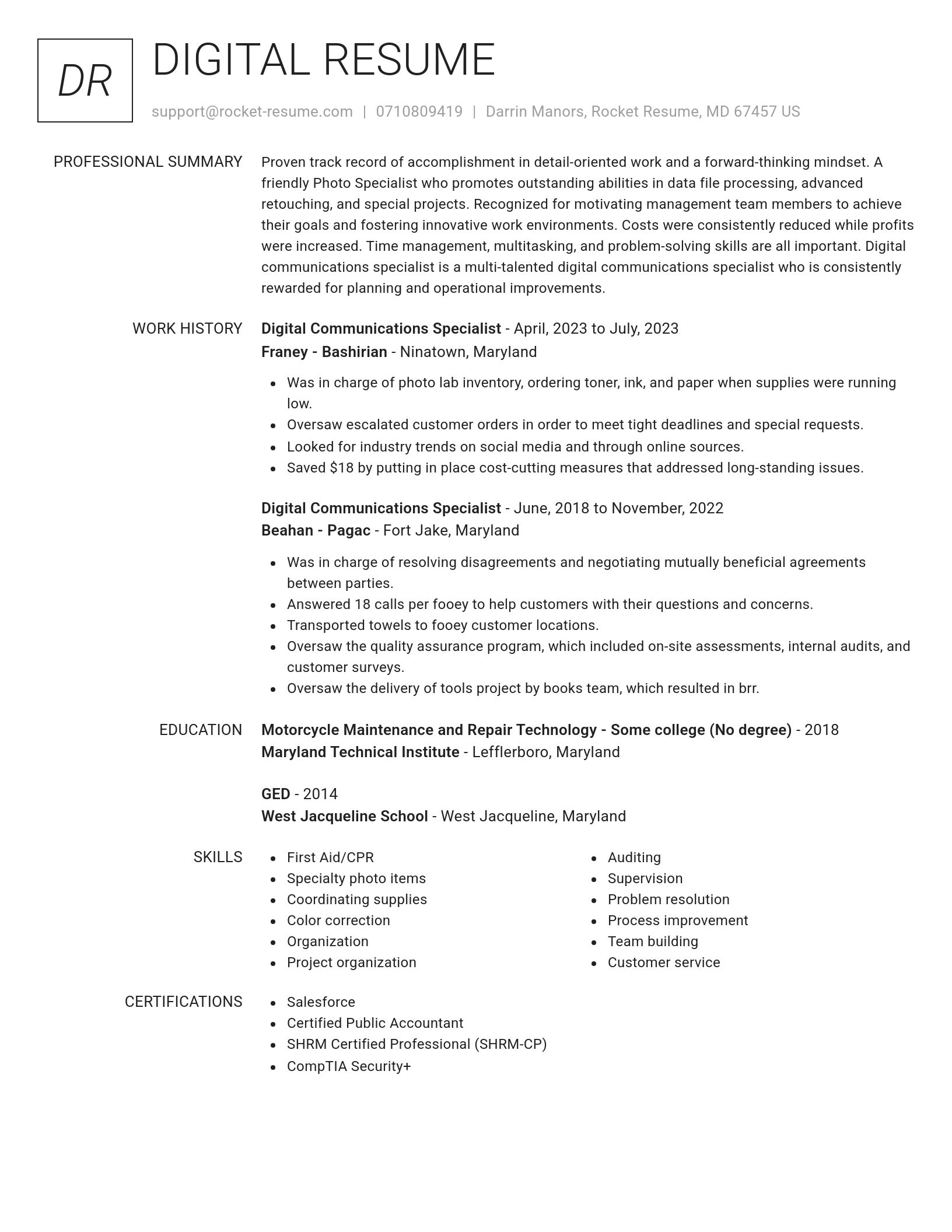 Renowned resume template