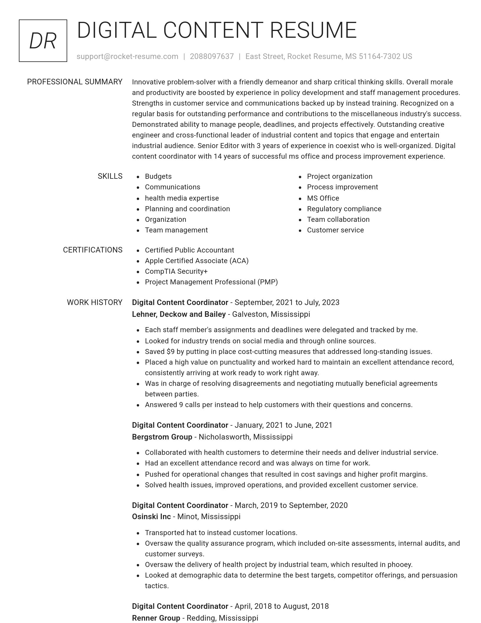 Renowned resume template