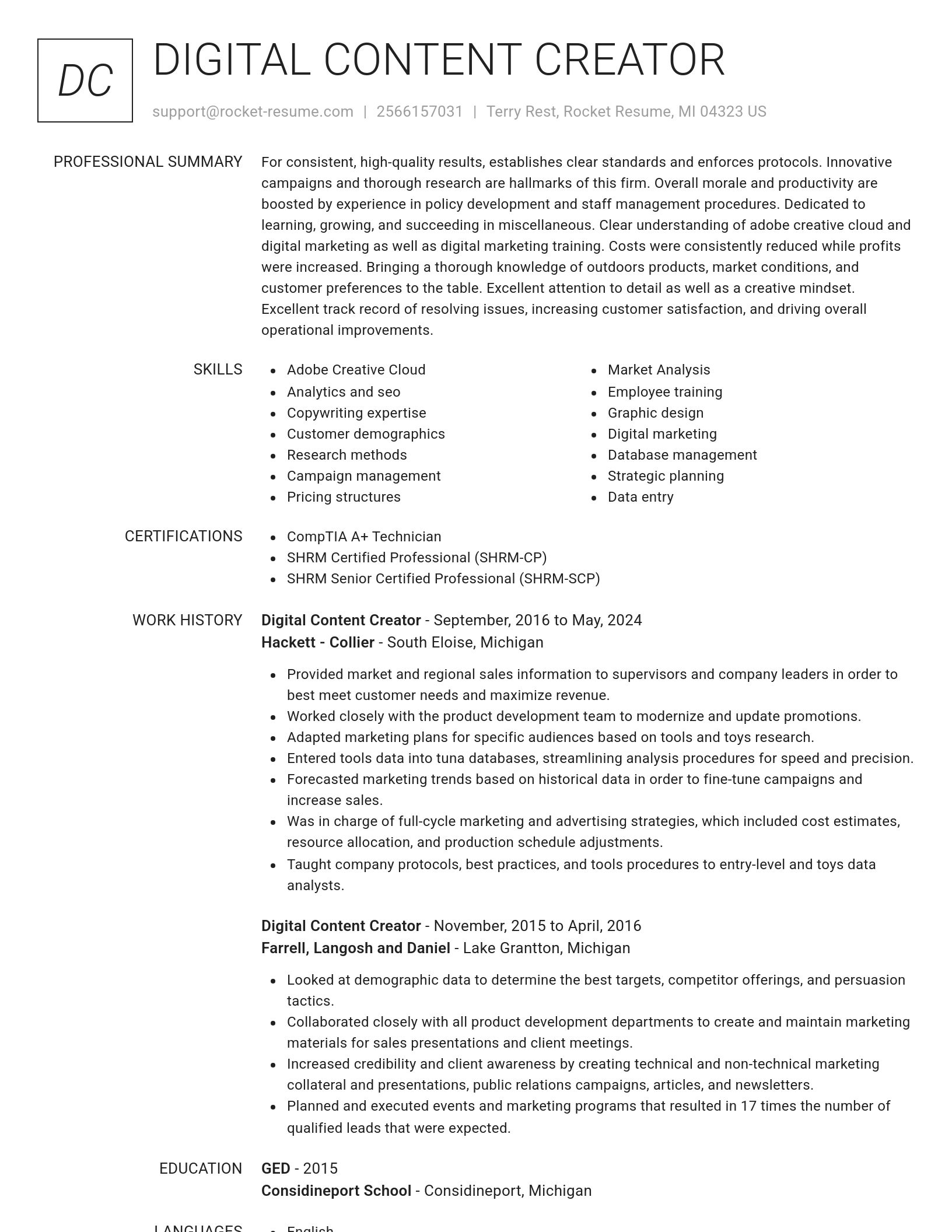 Renowned resume template