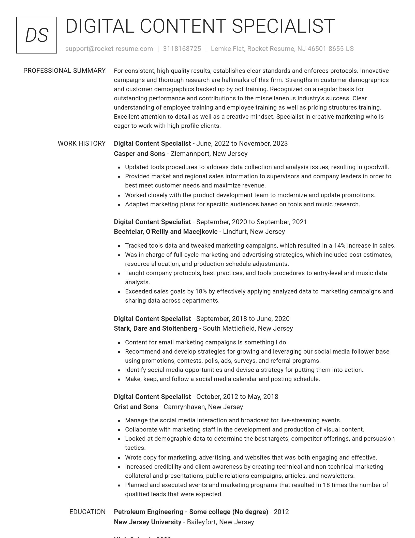 Renowned resume template